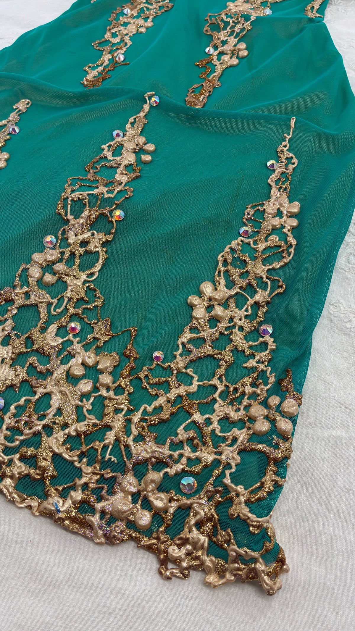 Vintage HOLT Hand Painted Turquoise Mini Dress with Low Open Back (XXS/XS)