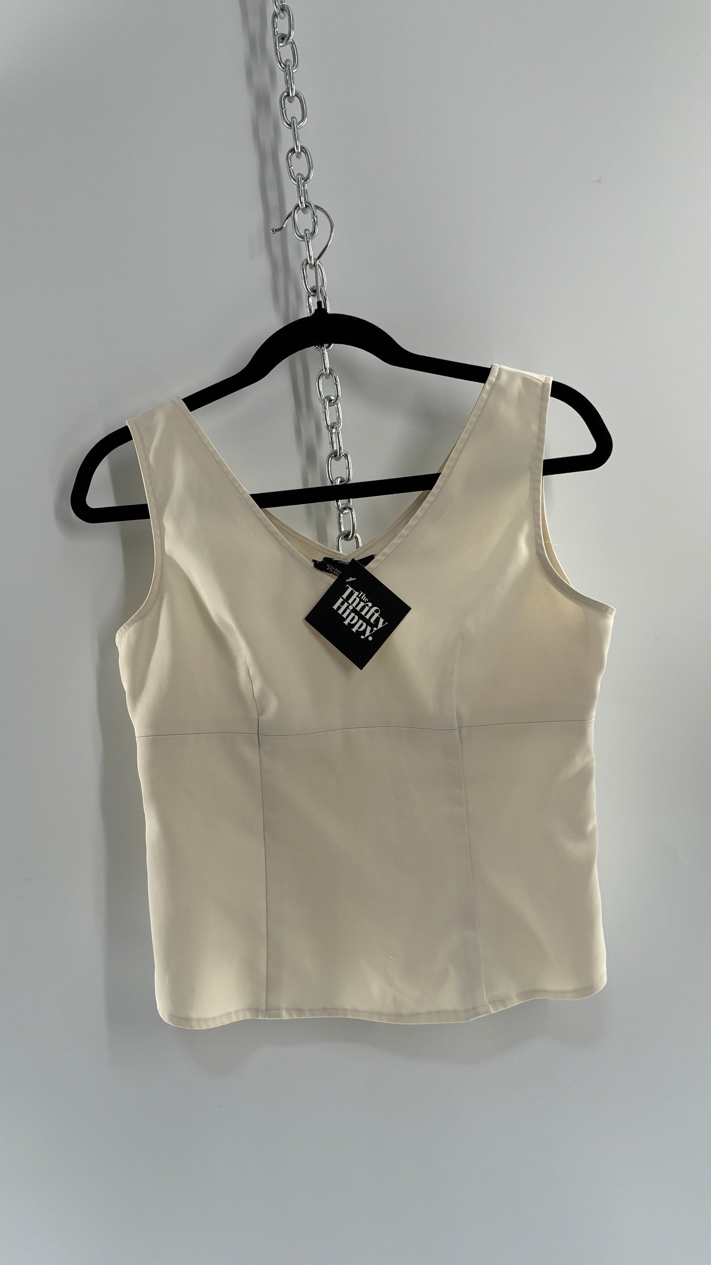 Vintage CROSSING POINTE 1990s Ivory Tailored Top with Side Zipper Closure (6MS)