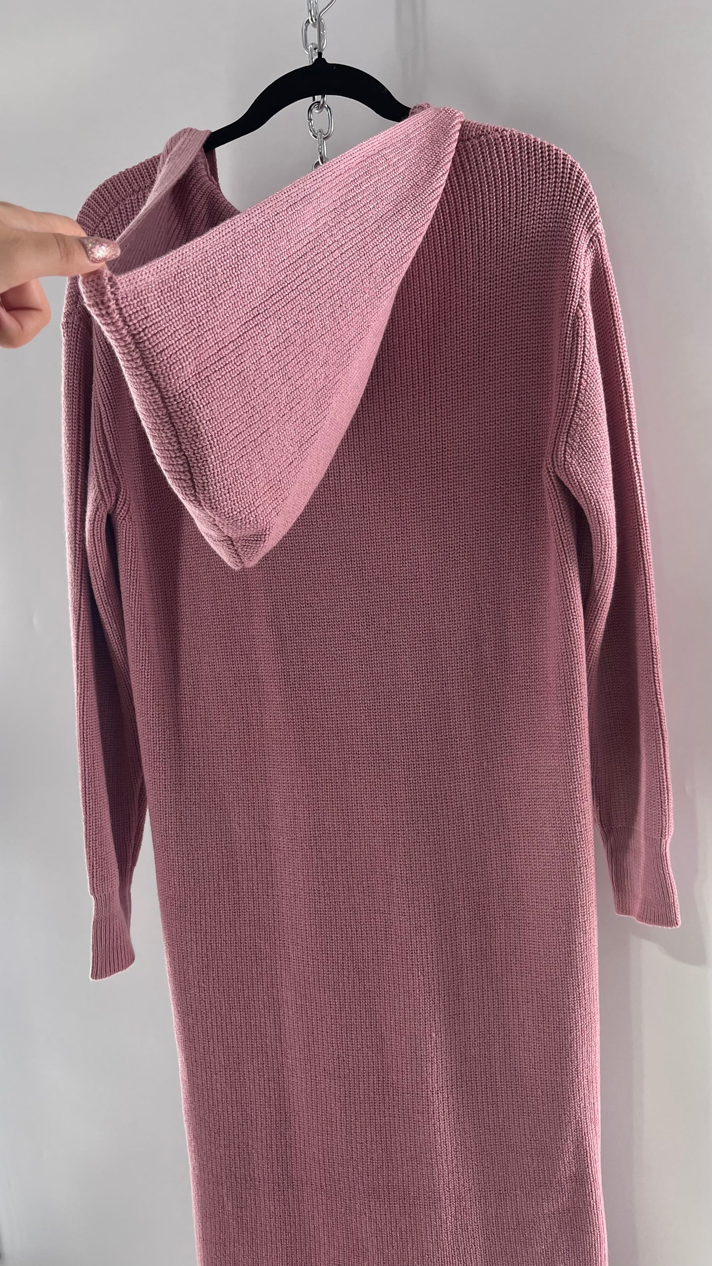 Free People Dusty Pink/ Mauve Full Length Knit Hoodie Snuggie Dress (S)