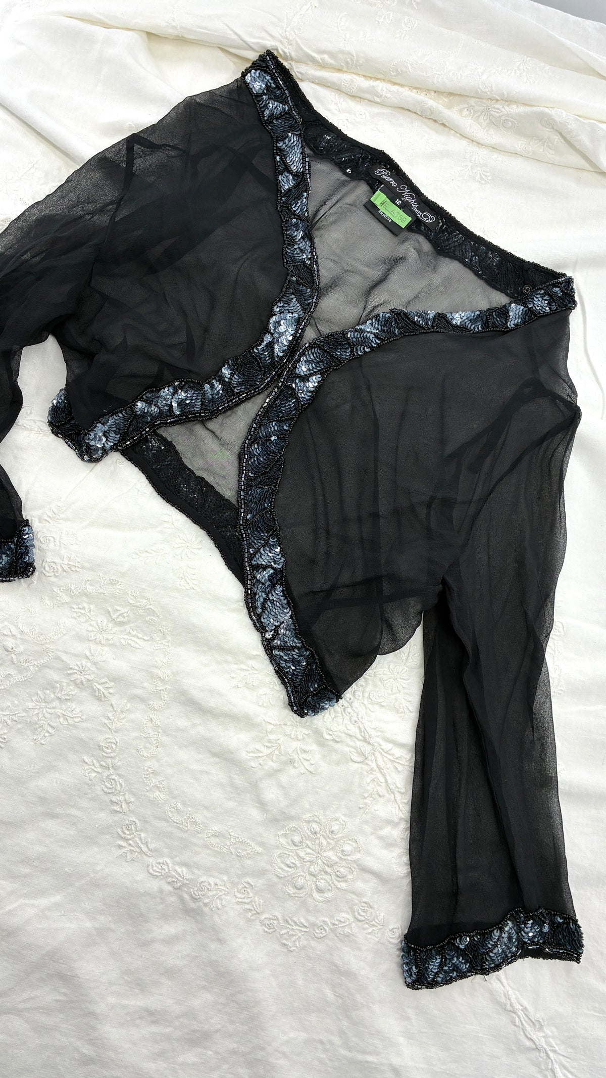 Vintage PISARRO NIGHTS Black Sheer Shrug with Heavily Beaded Trim (12)