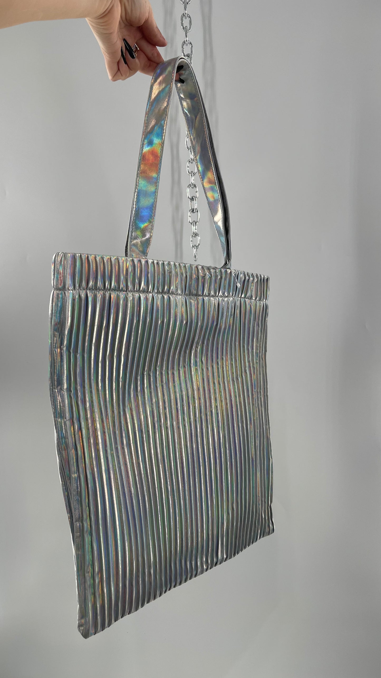 Urban Outfitters Silver Iridescent Fluted Tote Bag