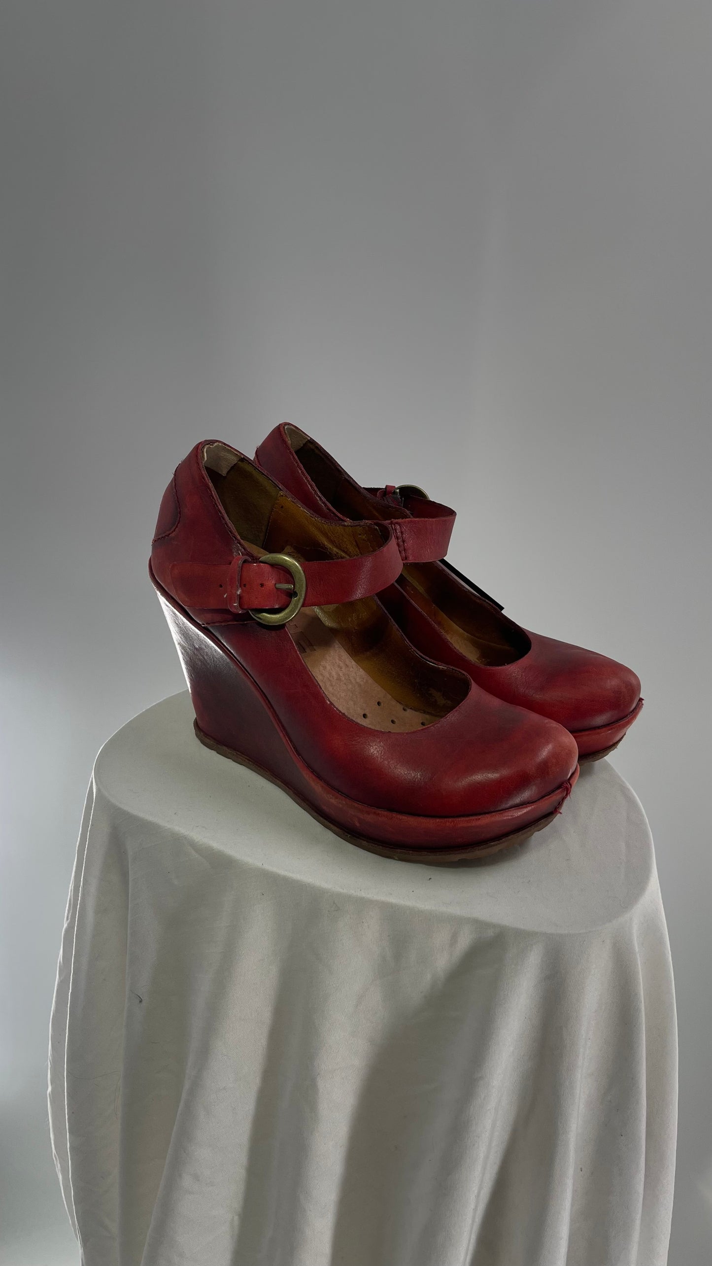 Kork-ease THE BONE Yuli Red Leather Wedge Mary Jane