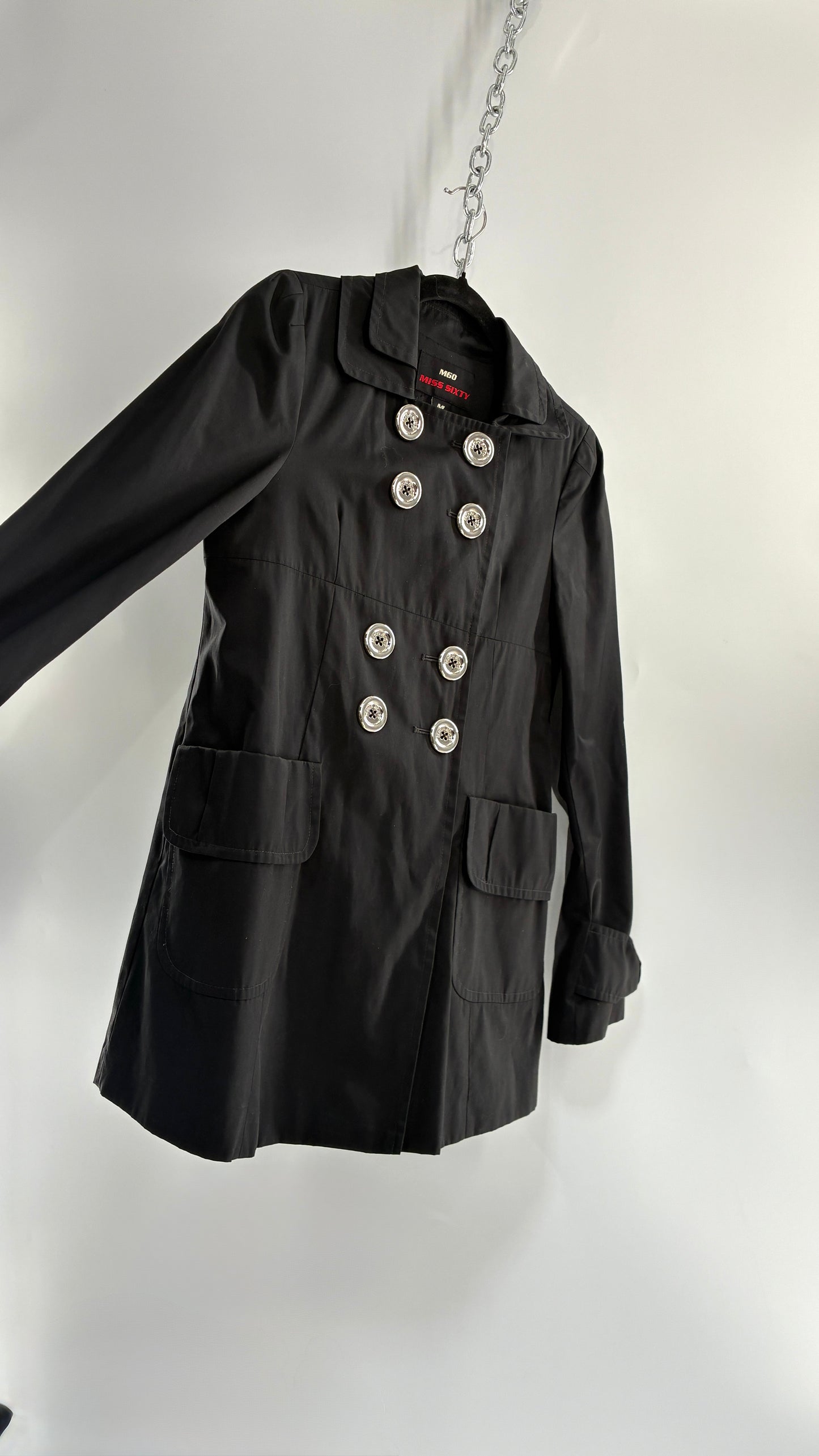 Vintage MISS SIXTY Black Jacket with Oversized Silver Buttons (Medium)