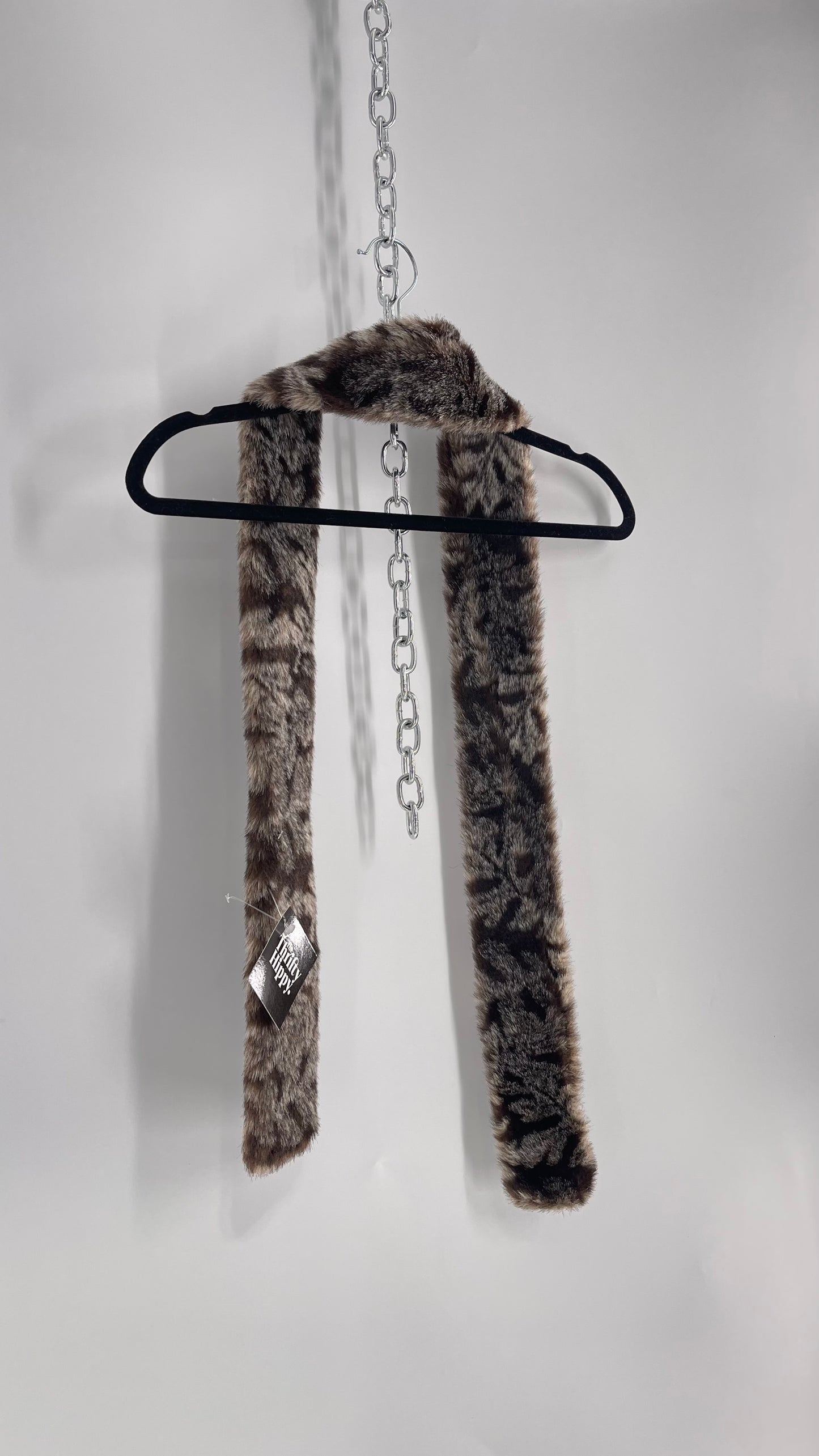 Vintage Fuzzy Furry Skinny Scarf Gray/Brown