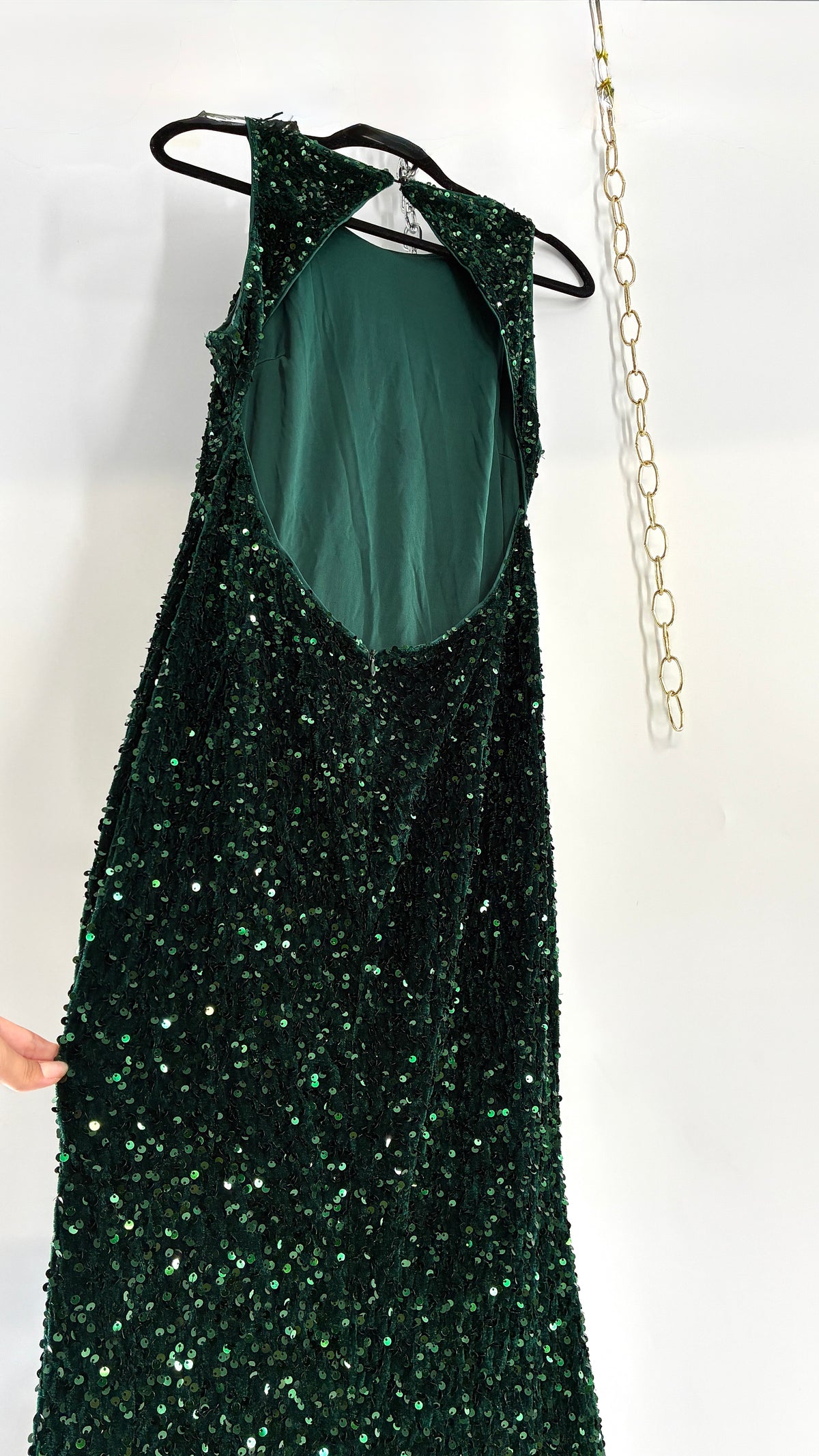 FAERIESTY Elegant Round Neck Sleeveless Sequin Mermaid Dress (XL)