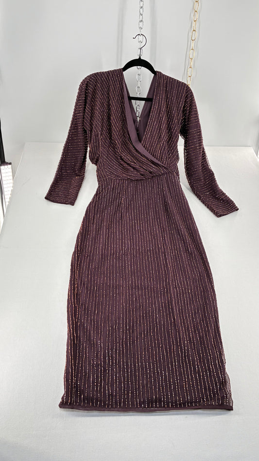 Vintage ASOS Beaded Plum Dress with Draping Open Back (6)