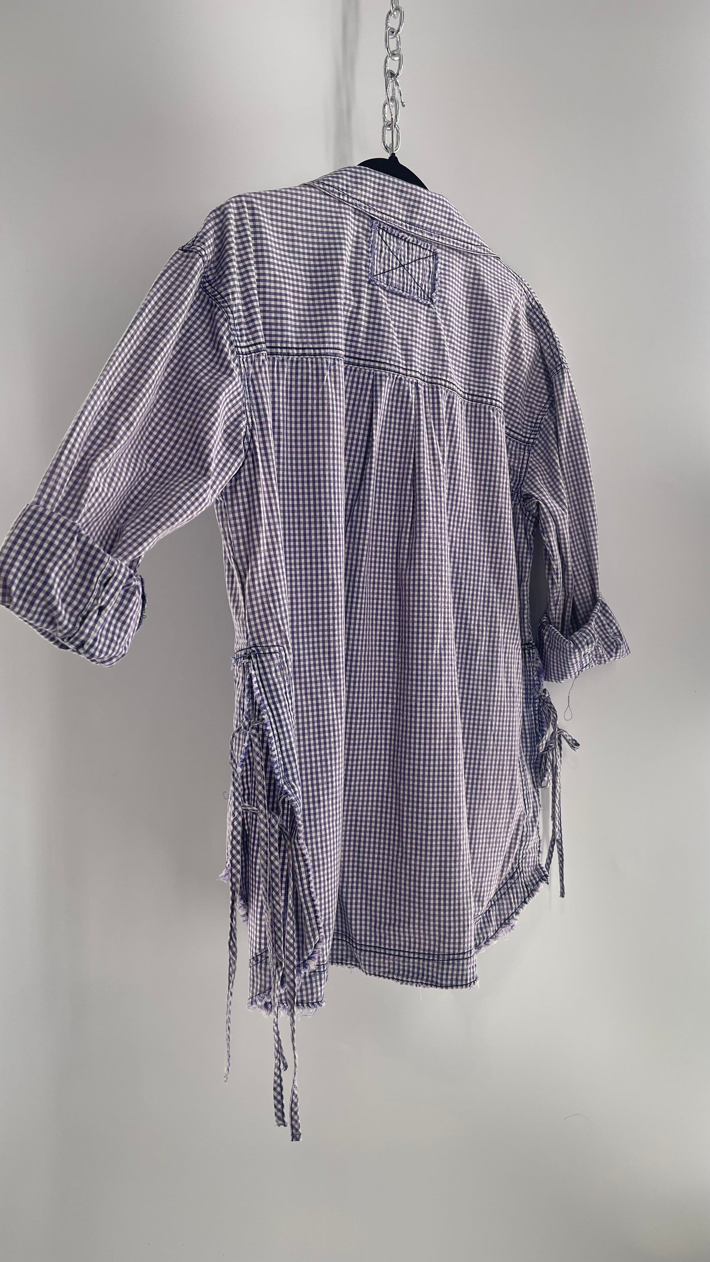 Free People Oversized Gingham Button Up with Side Tie Details (Small)