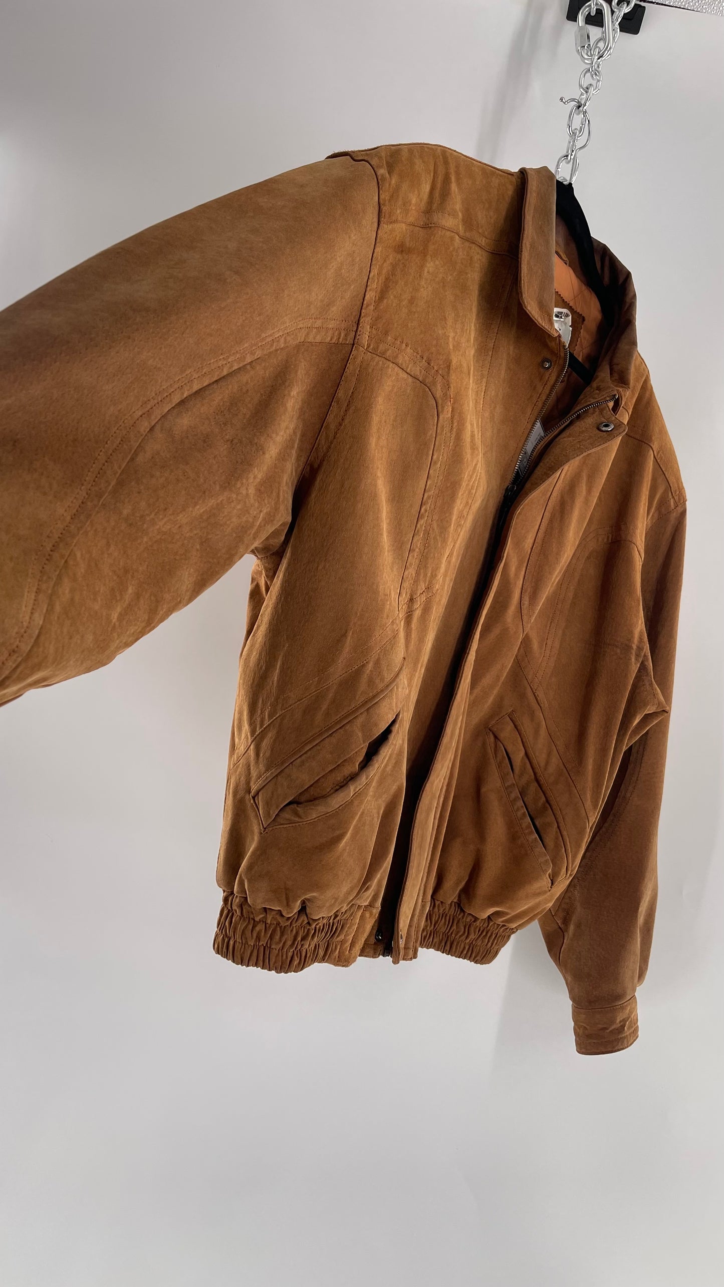 GITANO Vintage Camel Brown Genuine Leather Bomber Jacket (Large)