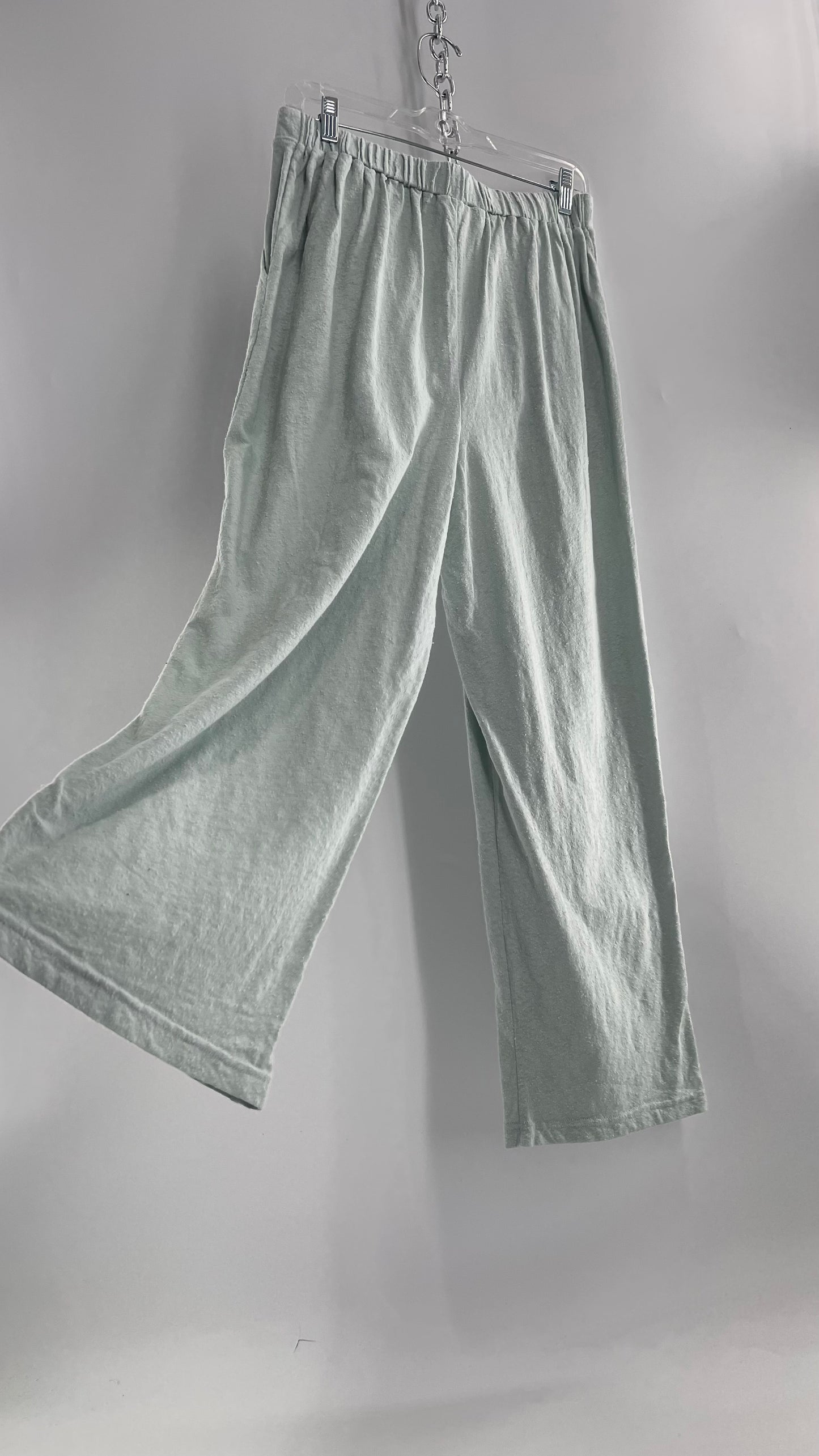 Free People Beach Light Blue Aquamarine Textured Lounge Pants (Medium)