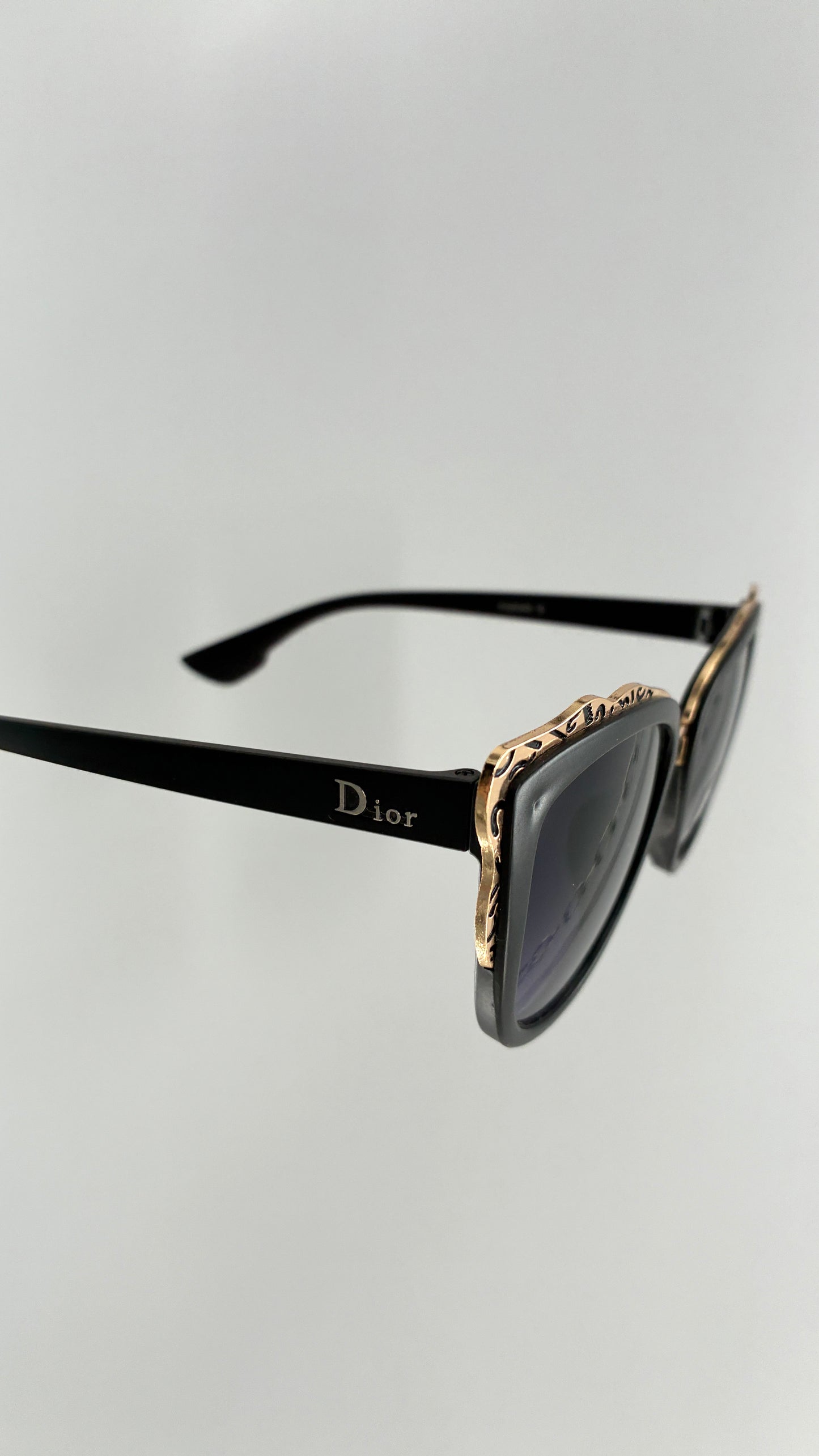 Vintage DIOR Matte Black Sunglasses with Engraved Gold Detailing *Unauthenticated