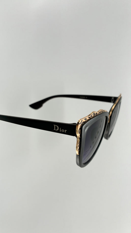Vintage DIOR Matte Black Sunglasses with Engraved Gold Detailing *Unauthenticated
