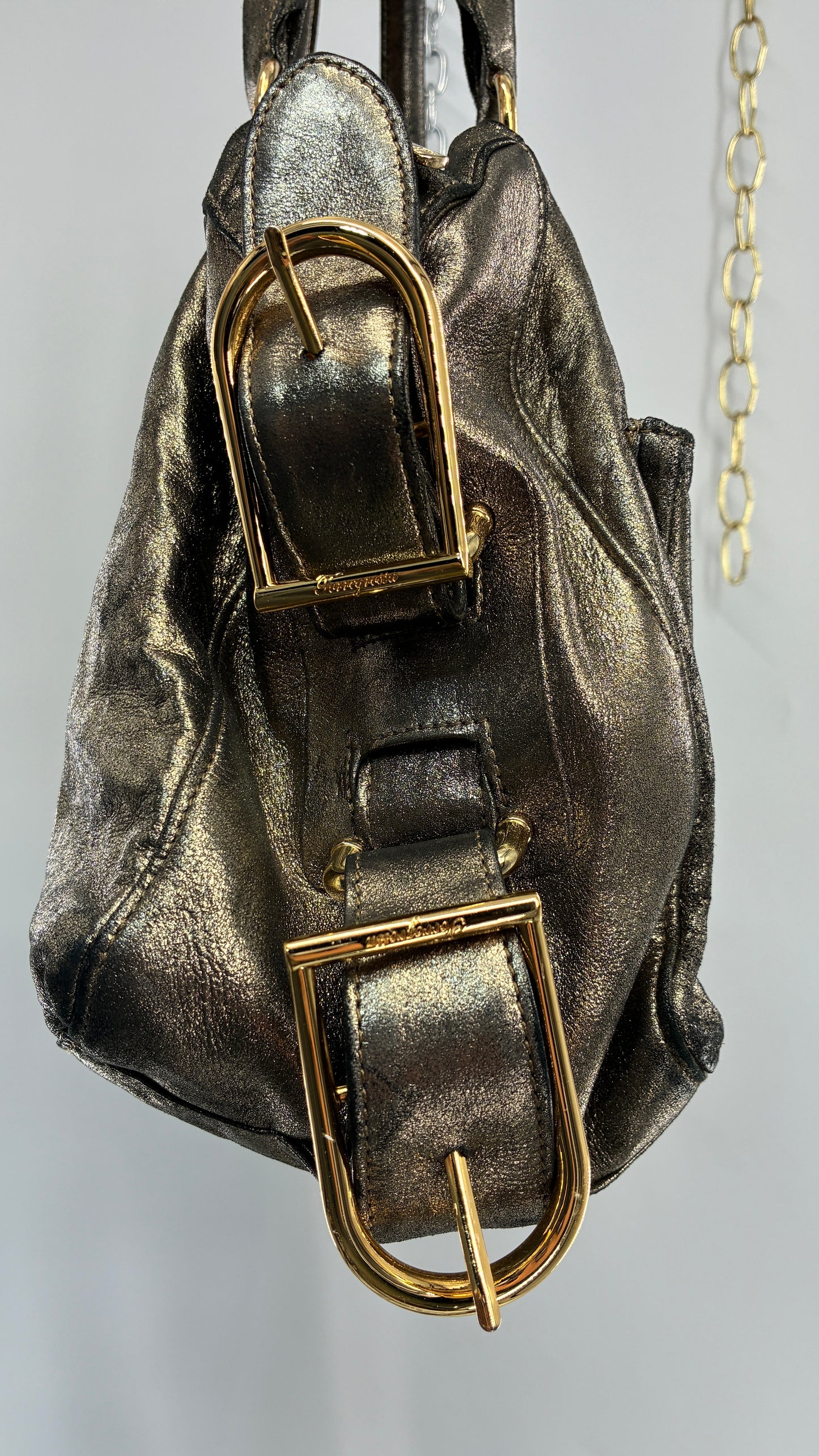 Vintage TORREGROSSA Metallic Gold Bag with Pocketed Front and Gold Hardware