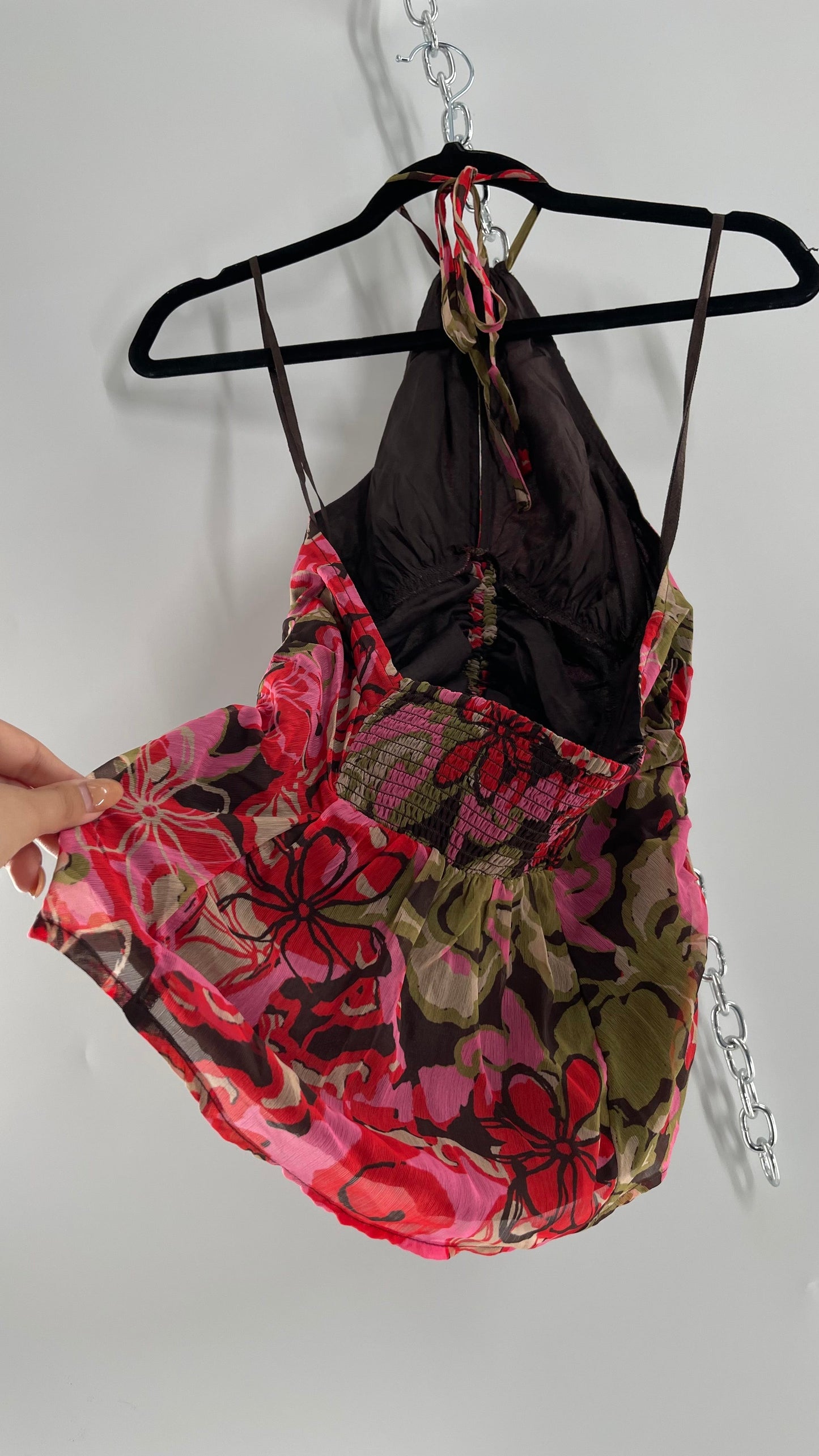Free People Floral Halter with Ruched Midriff and Open Bust(XS)