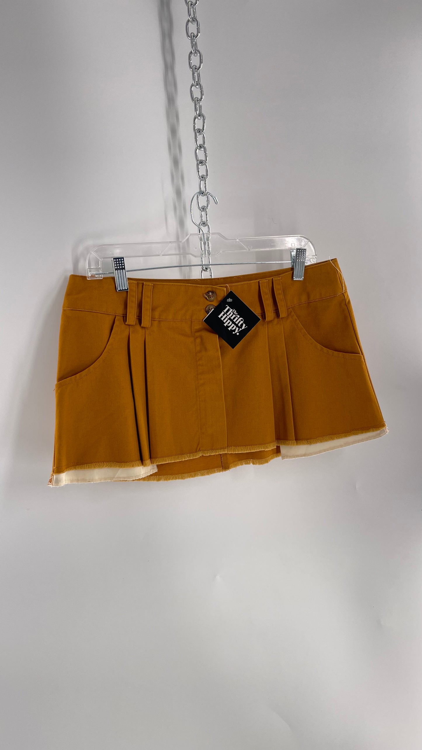 BDG Pumpkin Orange Pleated Mini Skirt with Exposed Pockets (Medium)