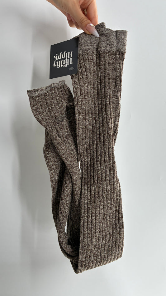 NWOT Brown Taupe Ribbed Knit Footless Tights