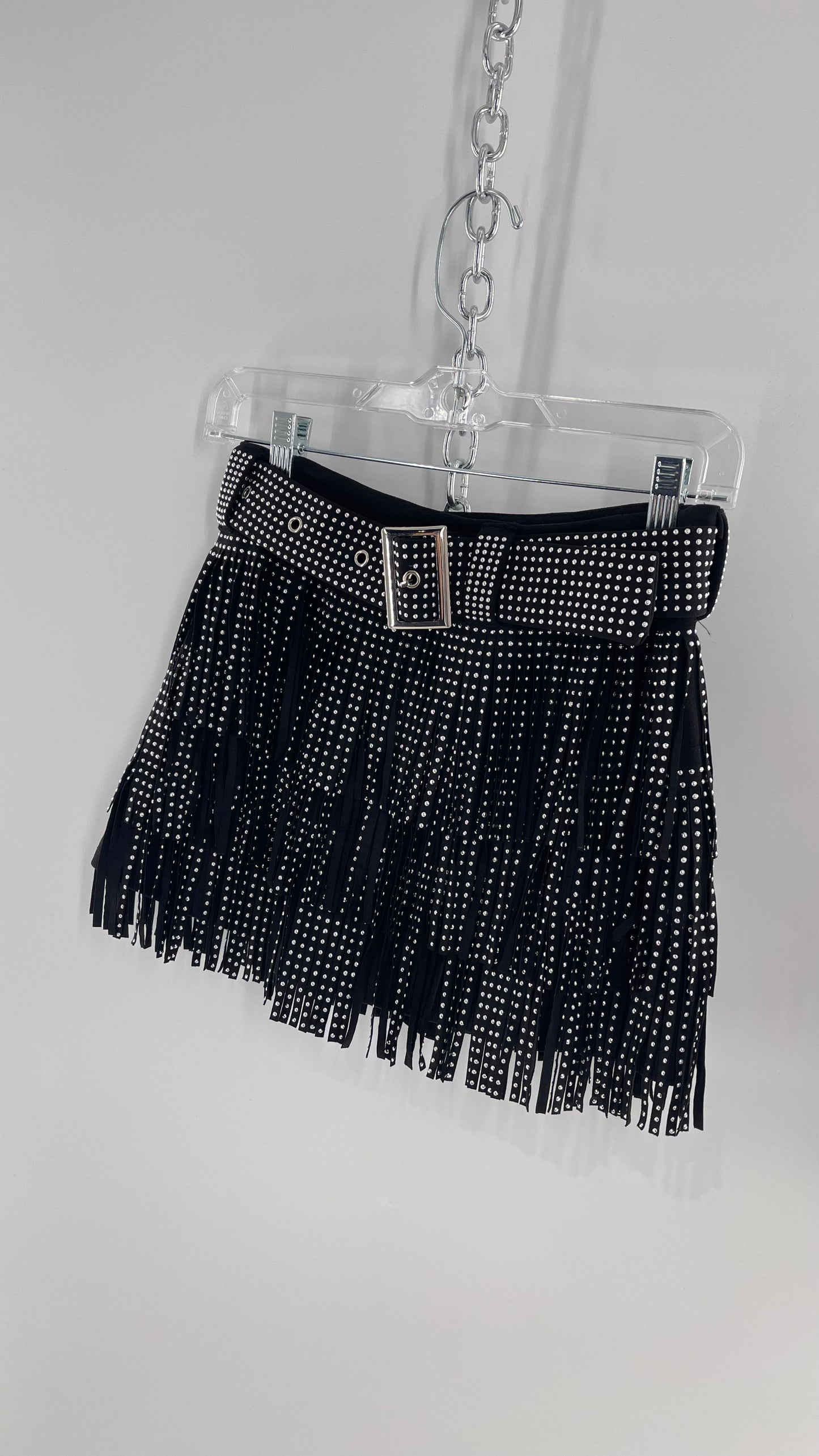 Altar’d State Black Belted Studded Fringe Mini Skirt with Tags Attached (Small)