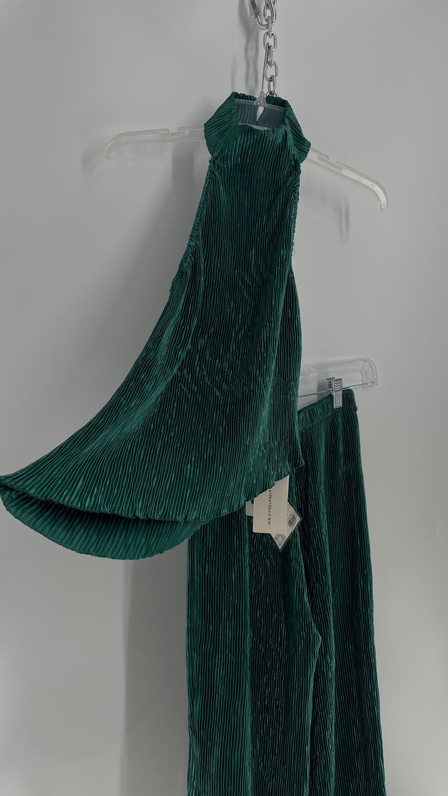 Commense Green Pleated/Fluted High Neck Top and Wide Legs with Tags Attached (Small)