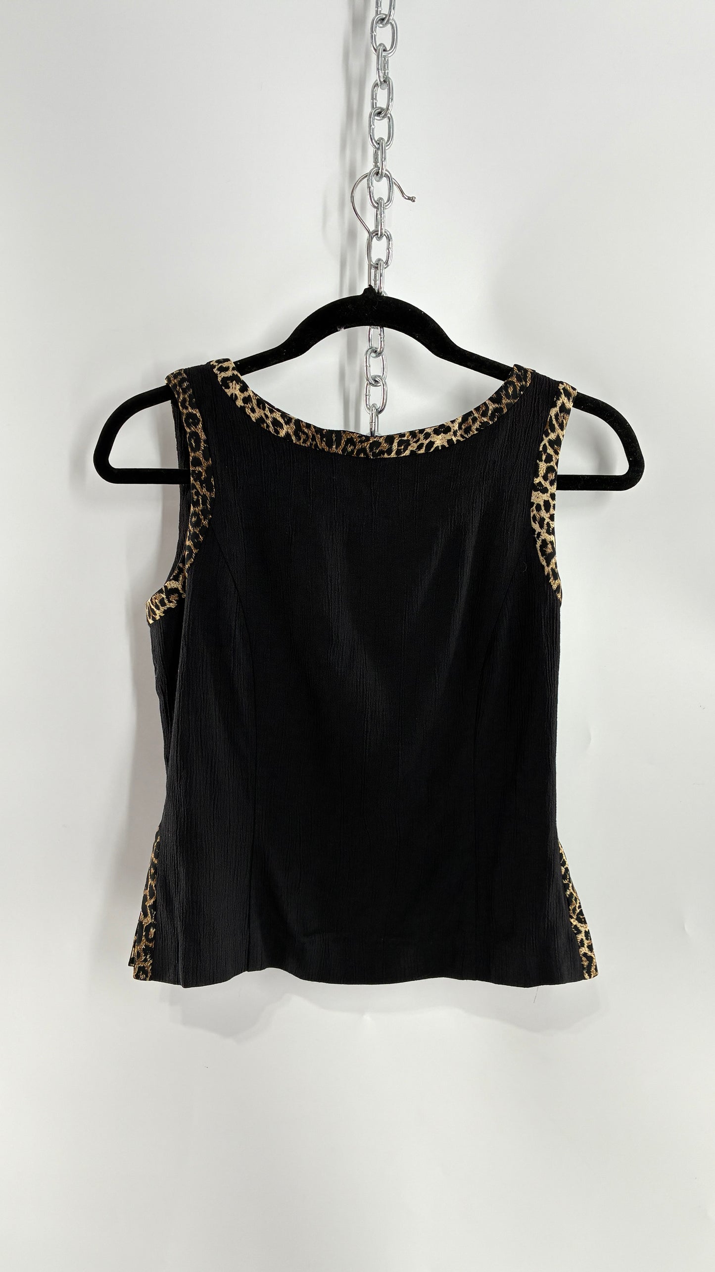 Vintage LOIS SNYDER DANI MAX Tailored Black Camisole with Leopard Trim and Vented Sides (6)