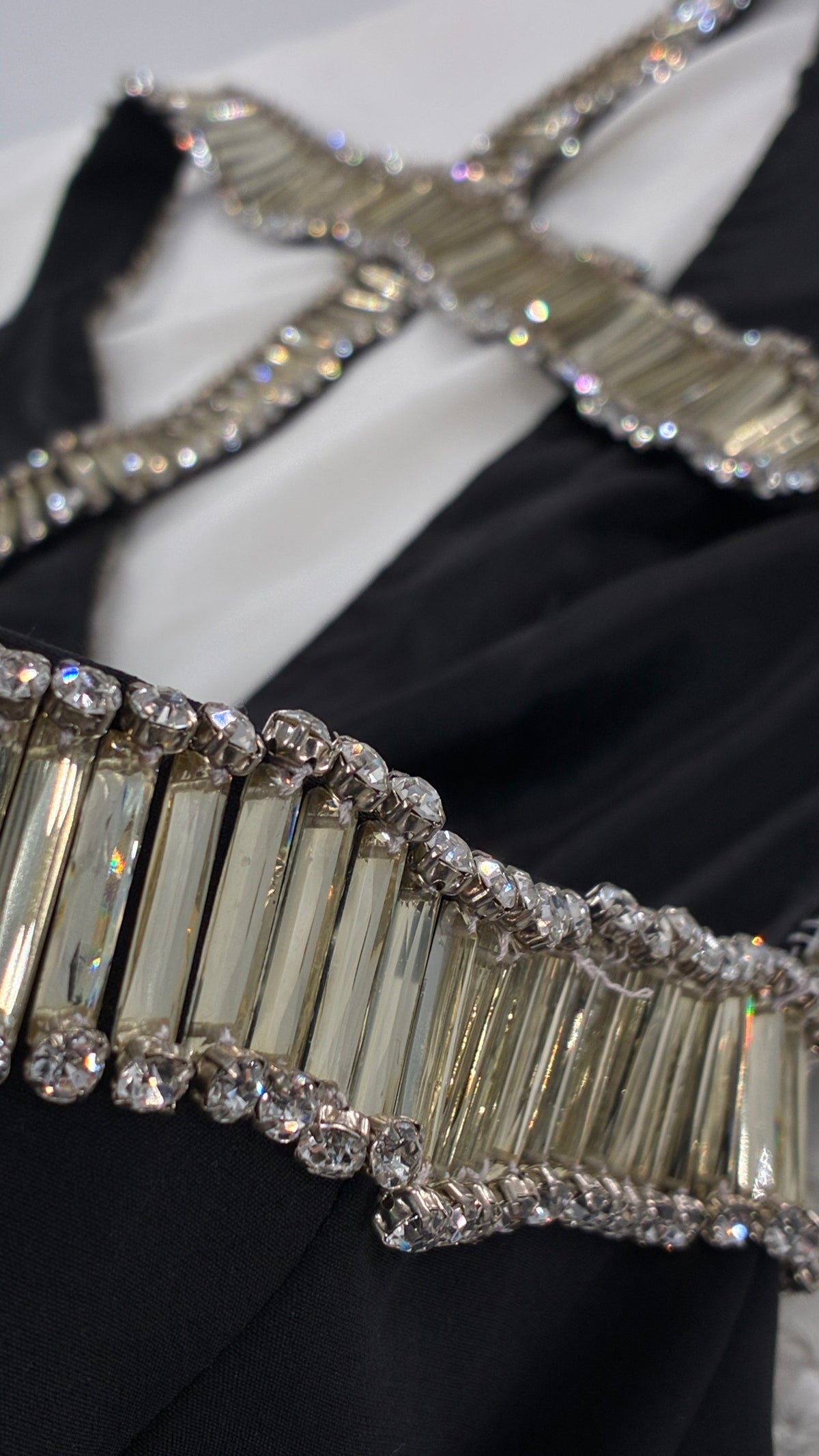 Vintage NBD Black Halter Dress Lined in Oversized Stones and Crystals (Small)