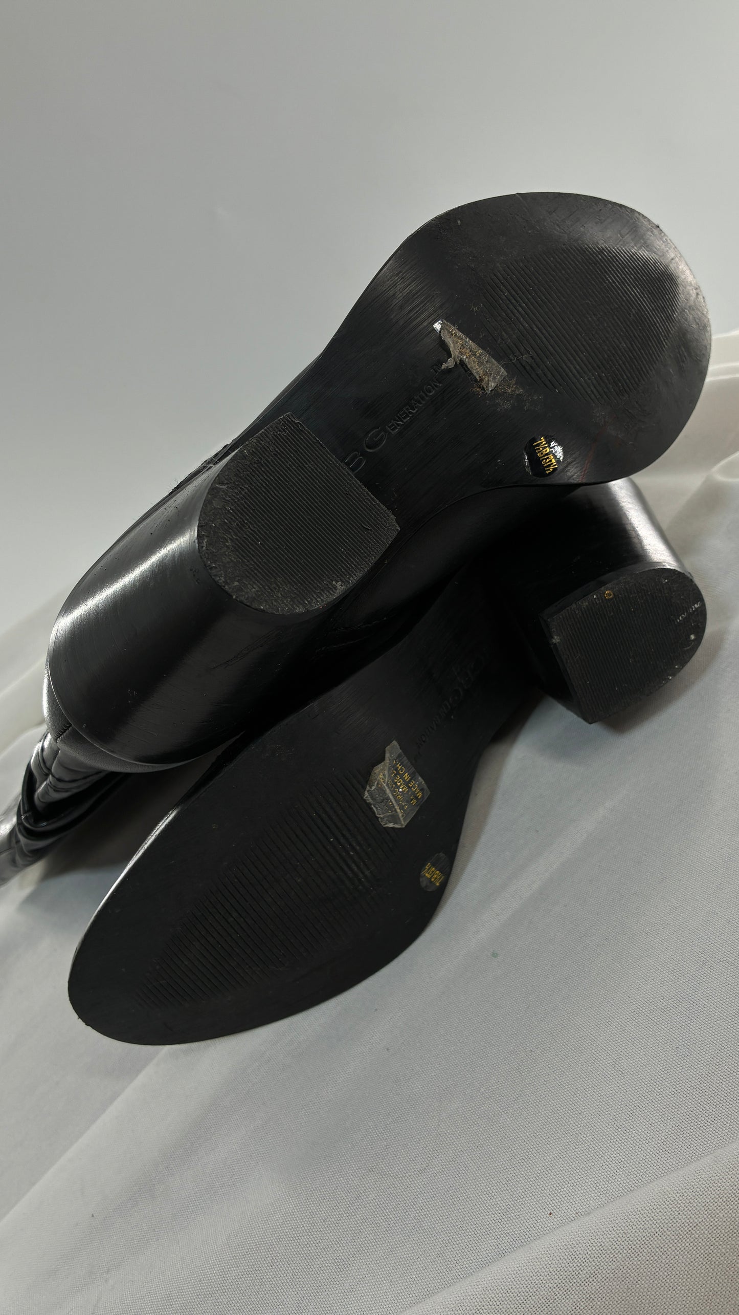 Vintage BCBG Black Genuine Leather Stacked Cowboy Boot (7.5)