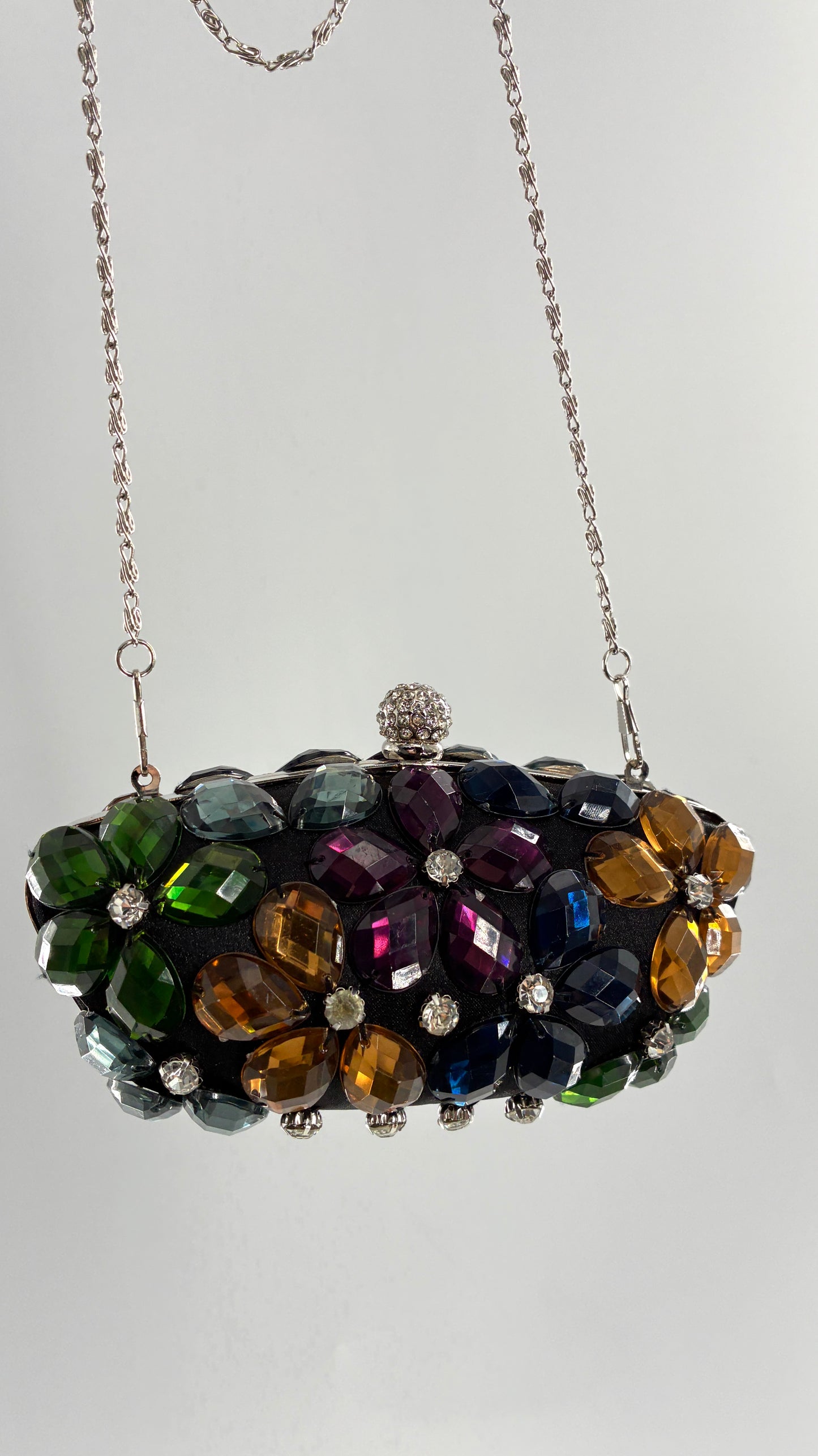 Vintage Black Clutch with Colorful Oversized Stones