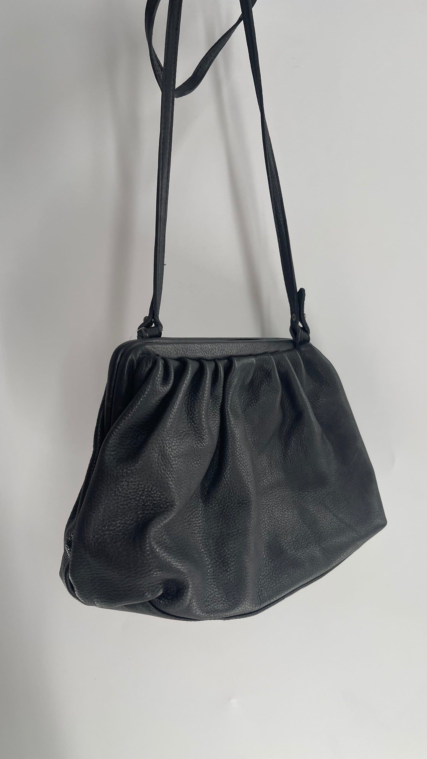 Free People Black Leather Pouch Clutch Style Purse