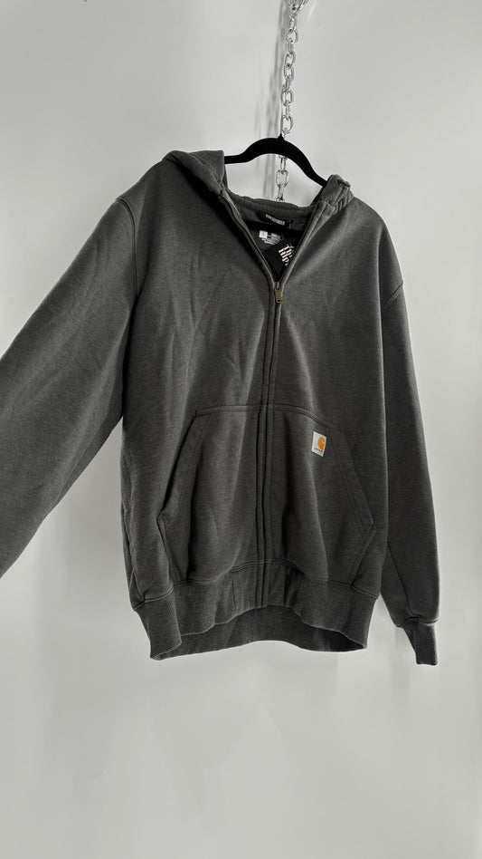 CARHARTT Rain Defender Charcoal Grey Full Zip Heavy Knit Hoodie (Large)