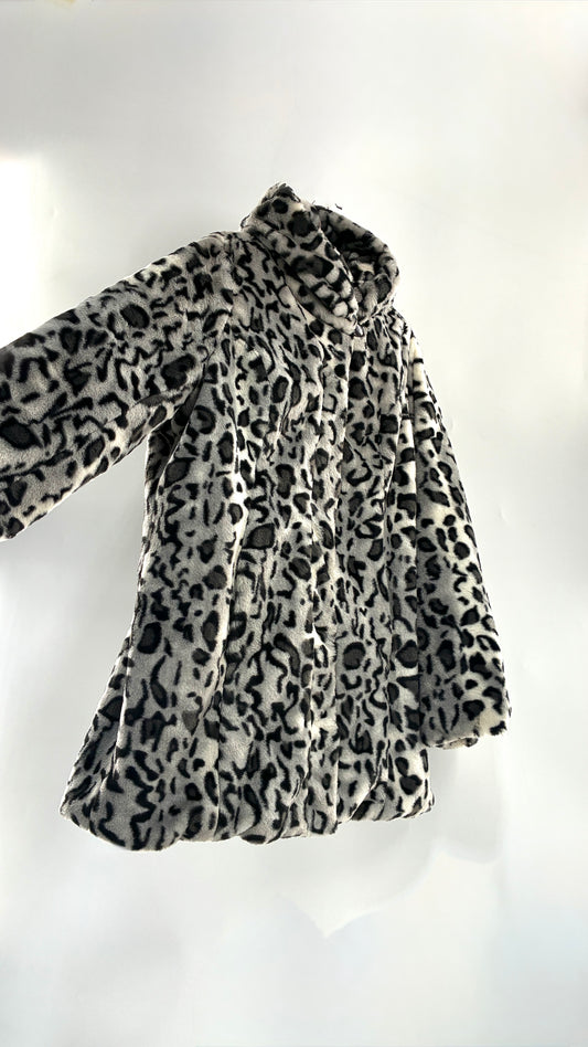 Vintage DENNIS BASSO Reversible Leopard Fur and Quilted, Hooded Coat (Large)
