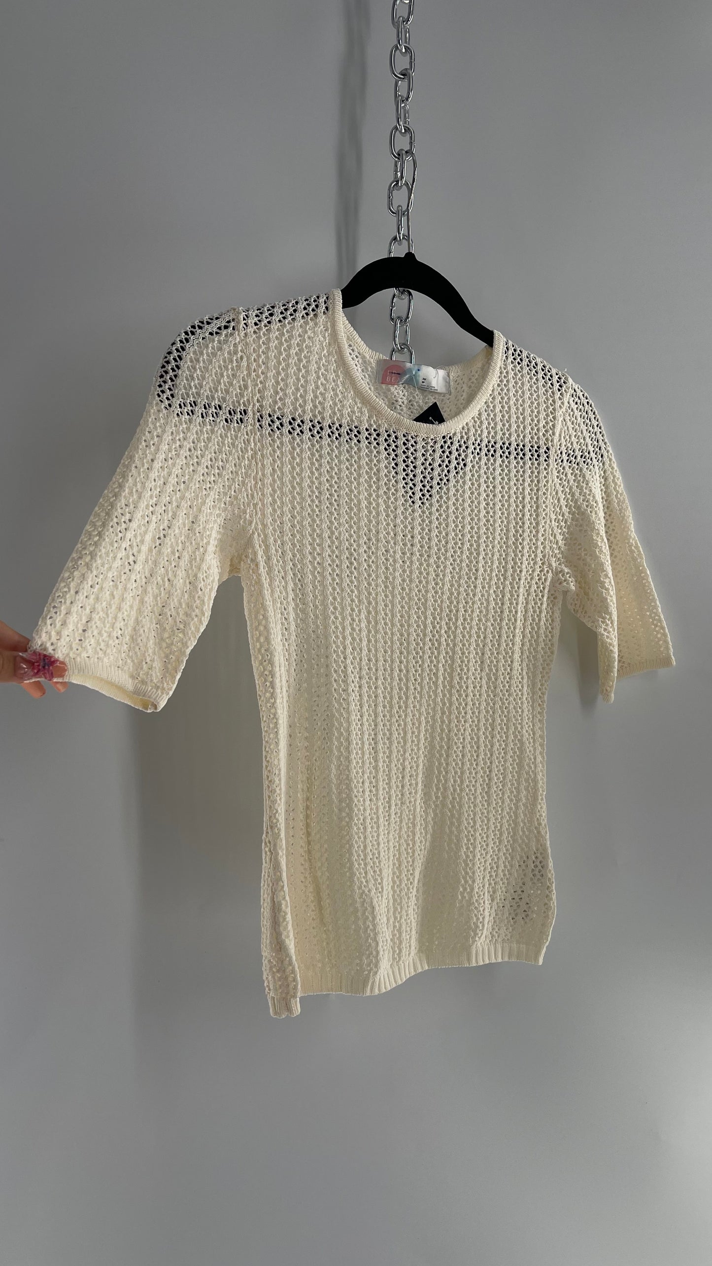 Free People Beige Knit Short Sleeve (XS)