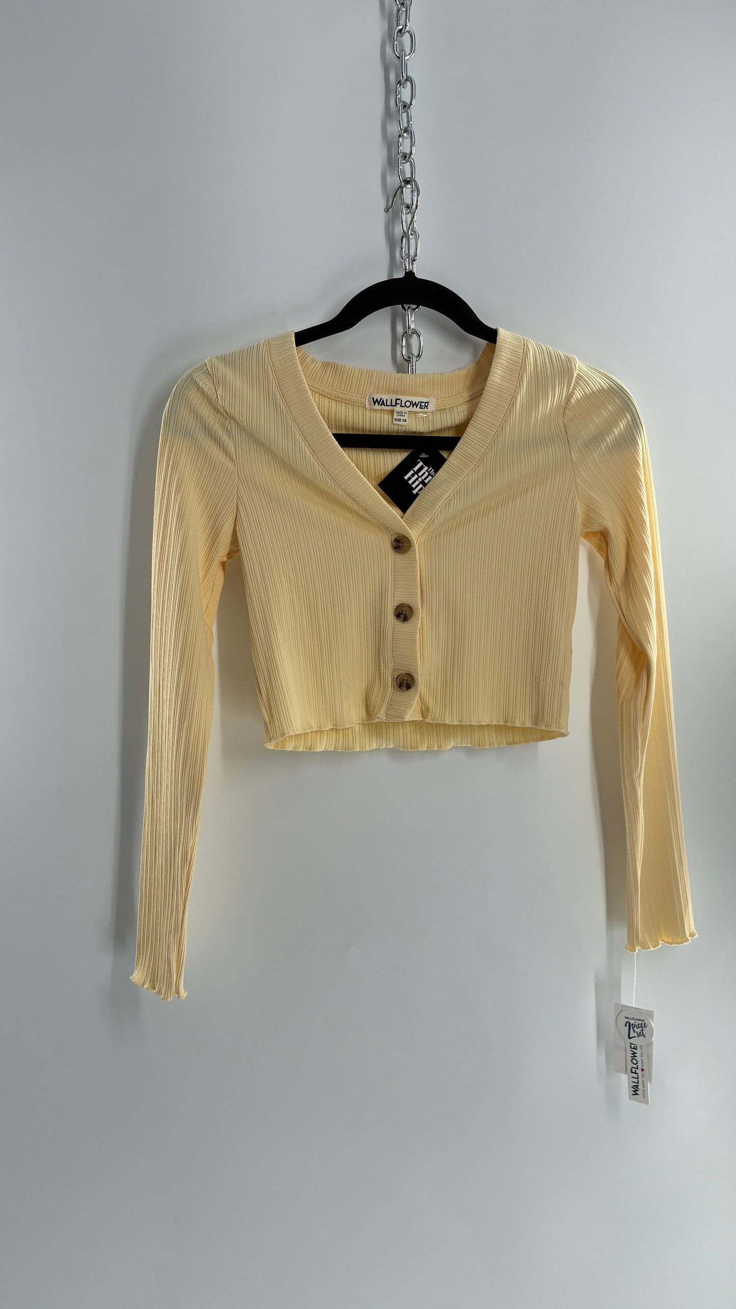 WALLFLOWER Baby Yellow Ribbed Cardigan with Tags Attached (XS)