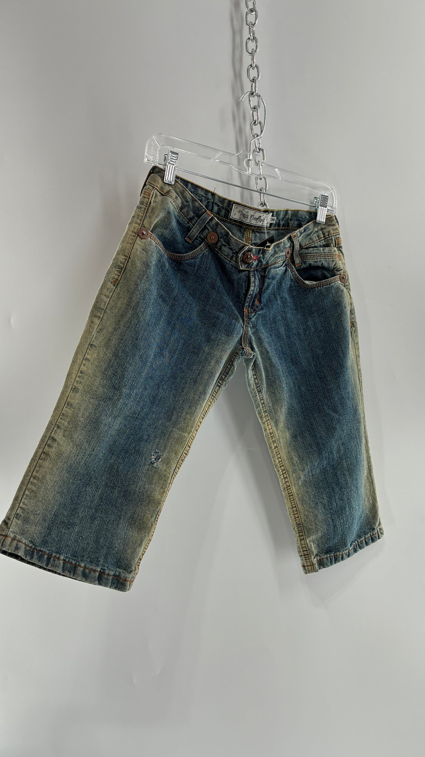 Rare Vintage DONA FLORINDA RIOT GIRLS Faded Wash Denim with Heavy Metal Jacron and Embroidery (38)