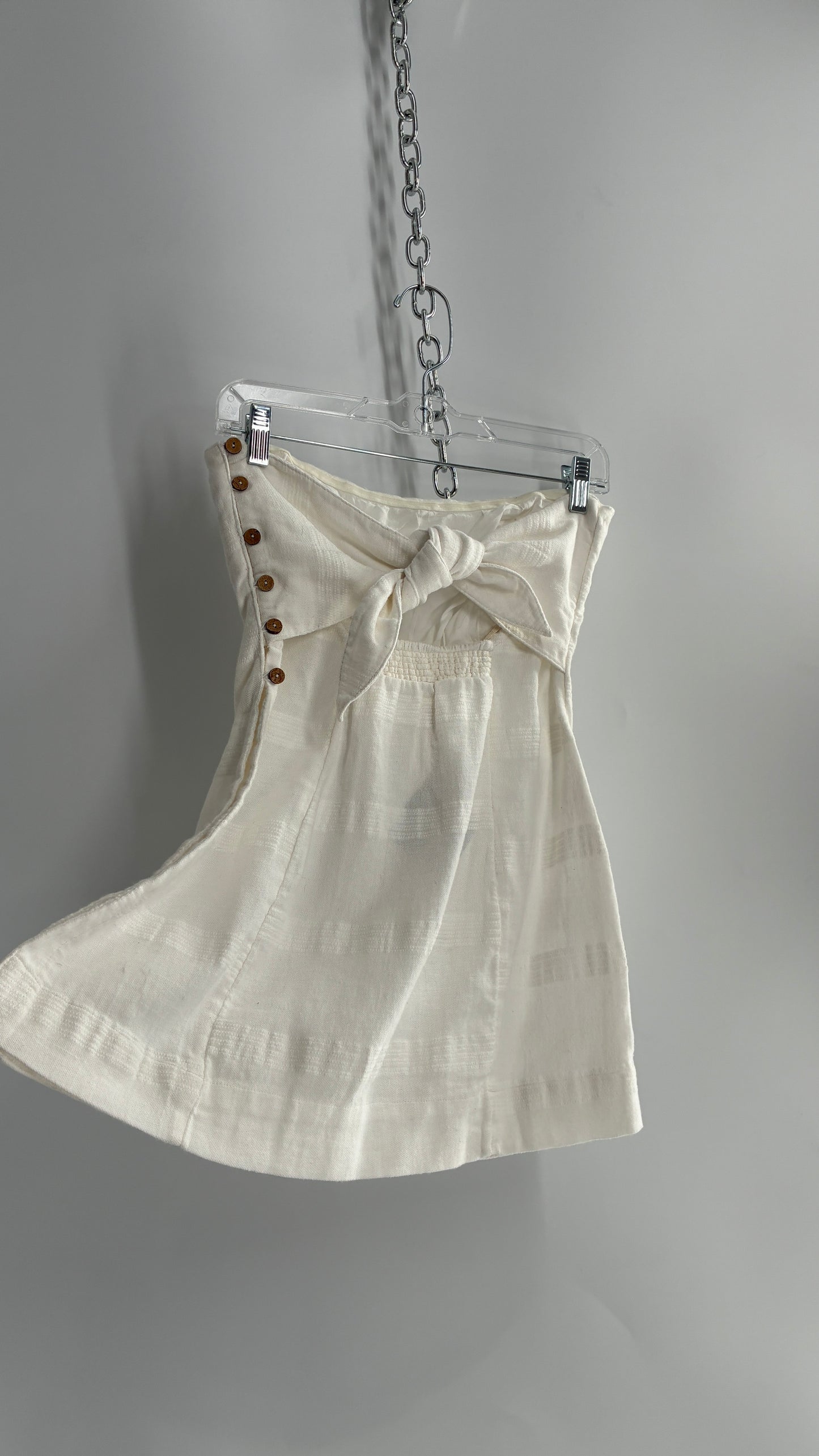 Free People White Side Slit Long Tie Back Button Side Tube Top (S)