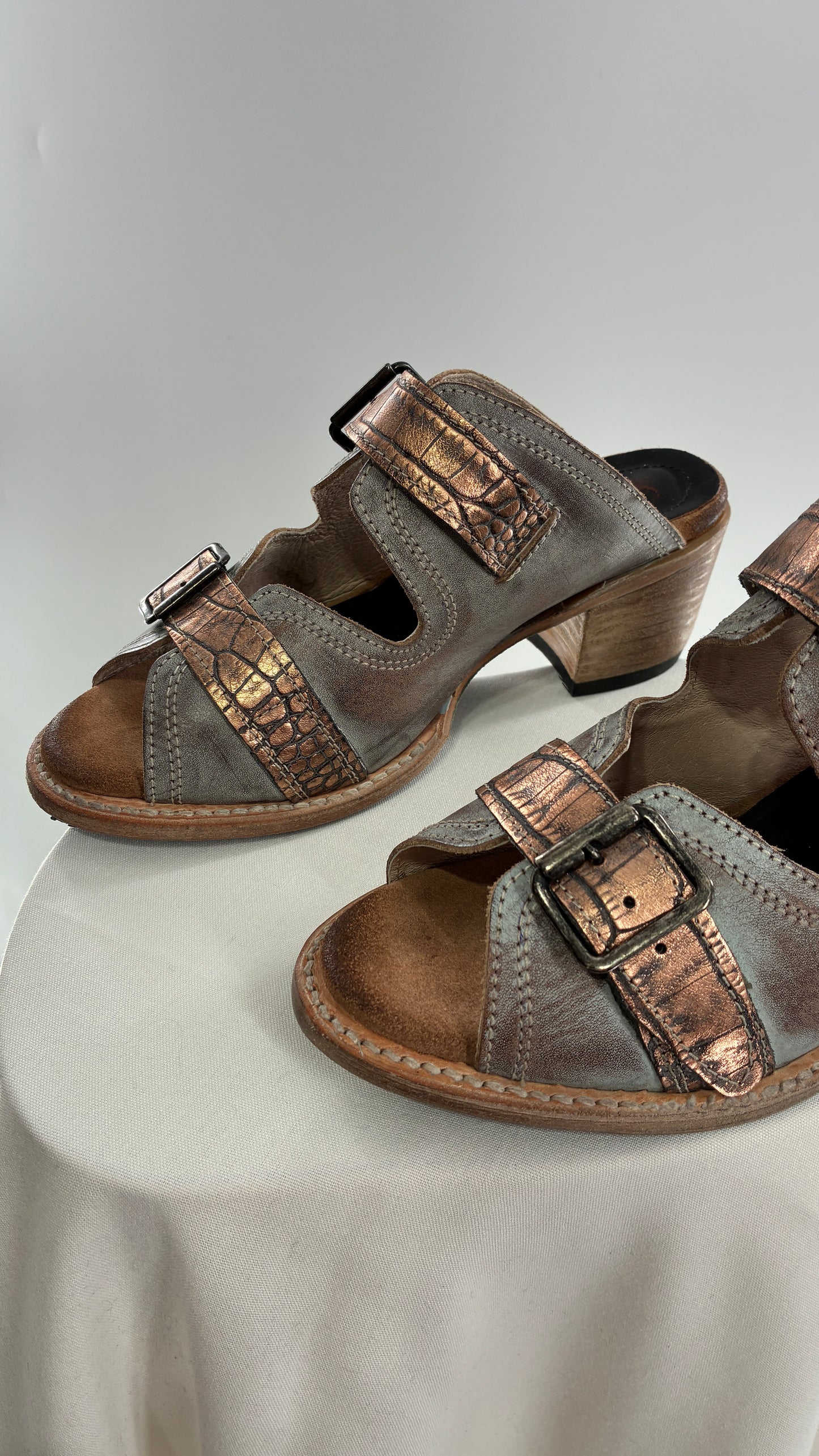 Free Bird Caprice Leather Sandal with Bronze Embossed Straps and Stamped Sole Made in Mexico (7)
