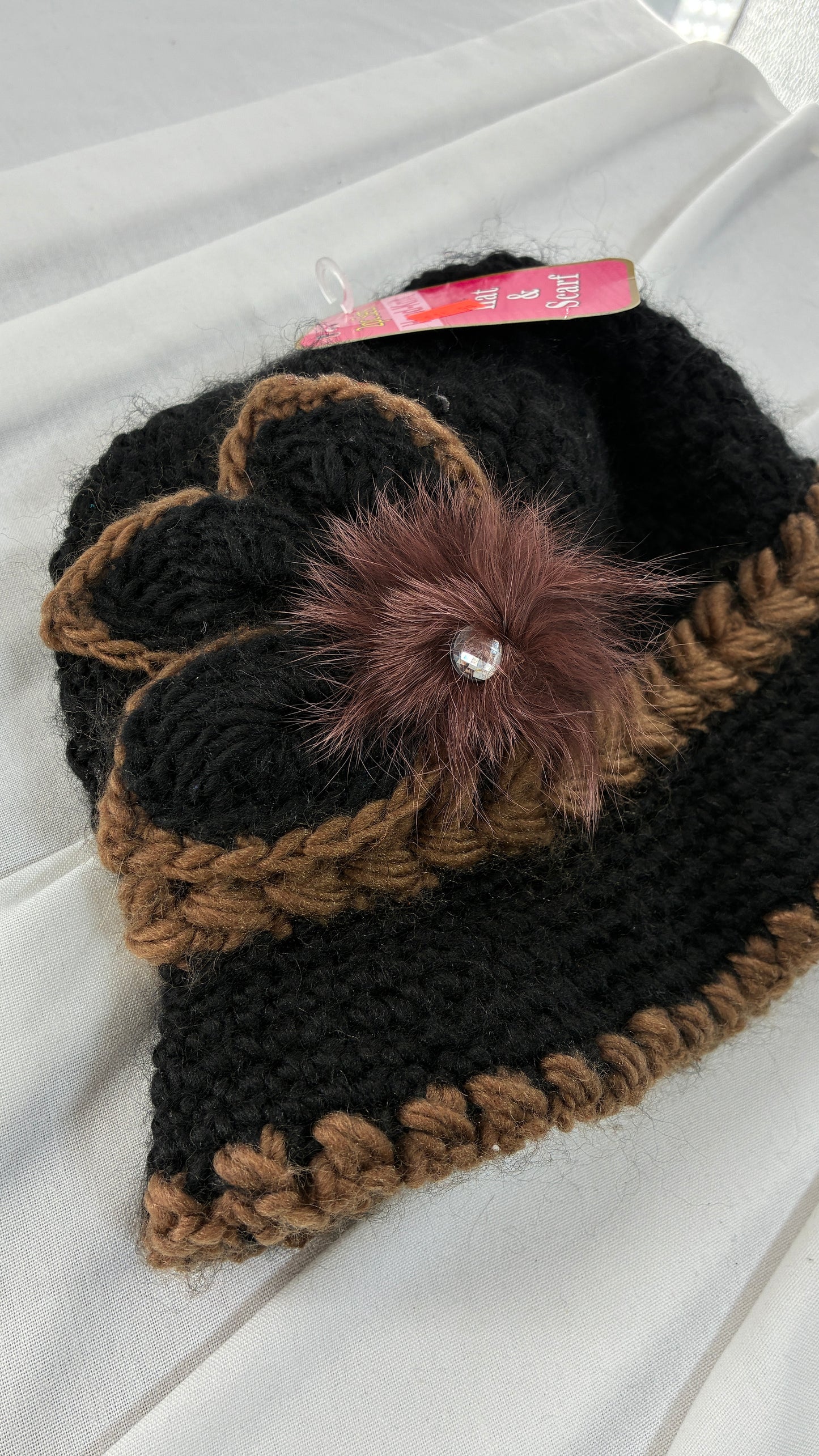 Vintage Knit Lil Bucket Hat with Feathered Floral Appliqué