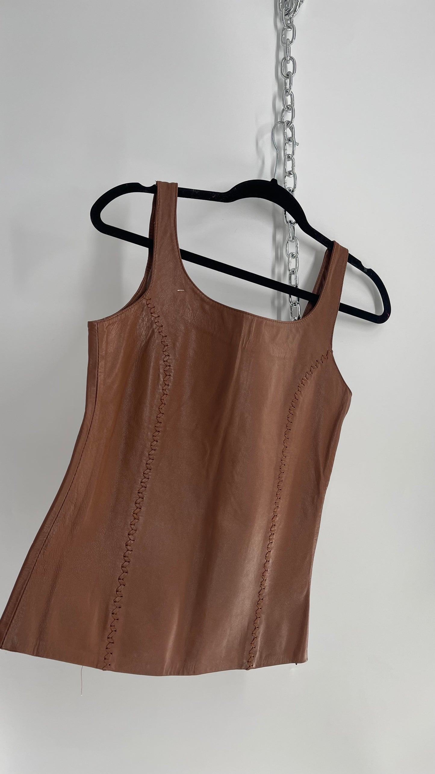 Vintage Brown Leather Tank with Braided Details (Medium)