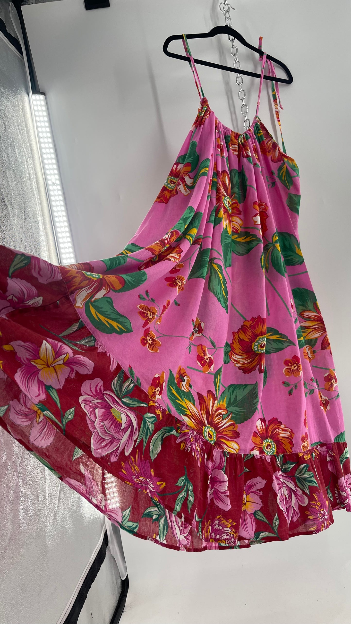 Handemade Brazilian Color Blocked Pink/Red Floral Maxi (One Size)