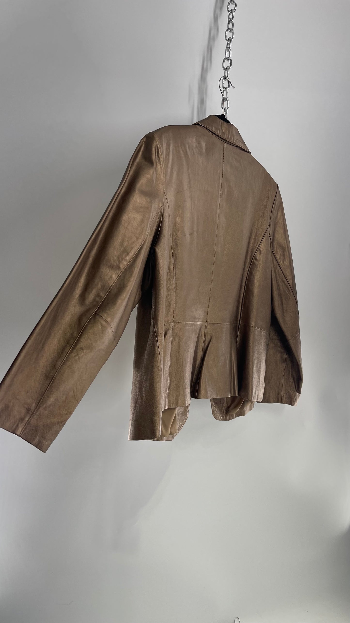 DIALOGUE Pearlescent Metallic Bronze Leather Blazer (XL)