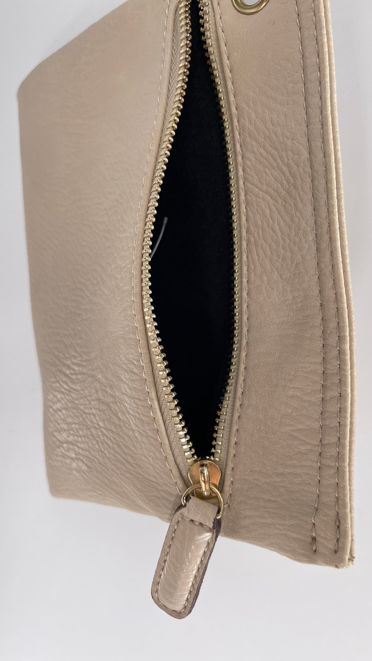 Beige Vegan Leather Attachable Zipper Pouch