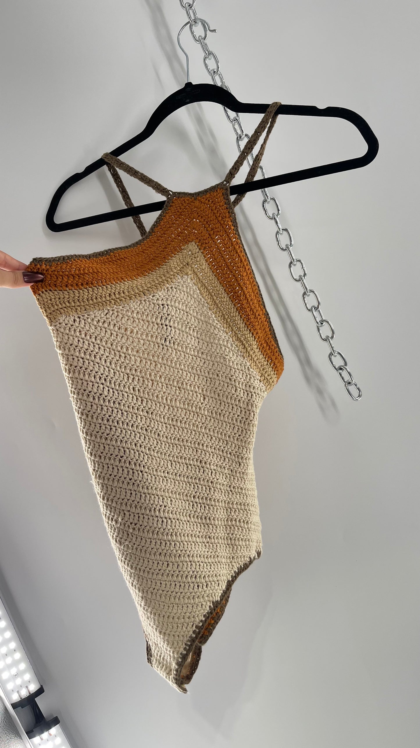 Intimately Free People Brown, Beige, Orange Crochet Knit Bodysuit (XS)