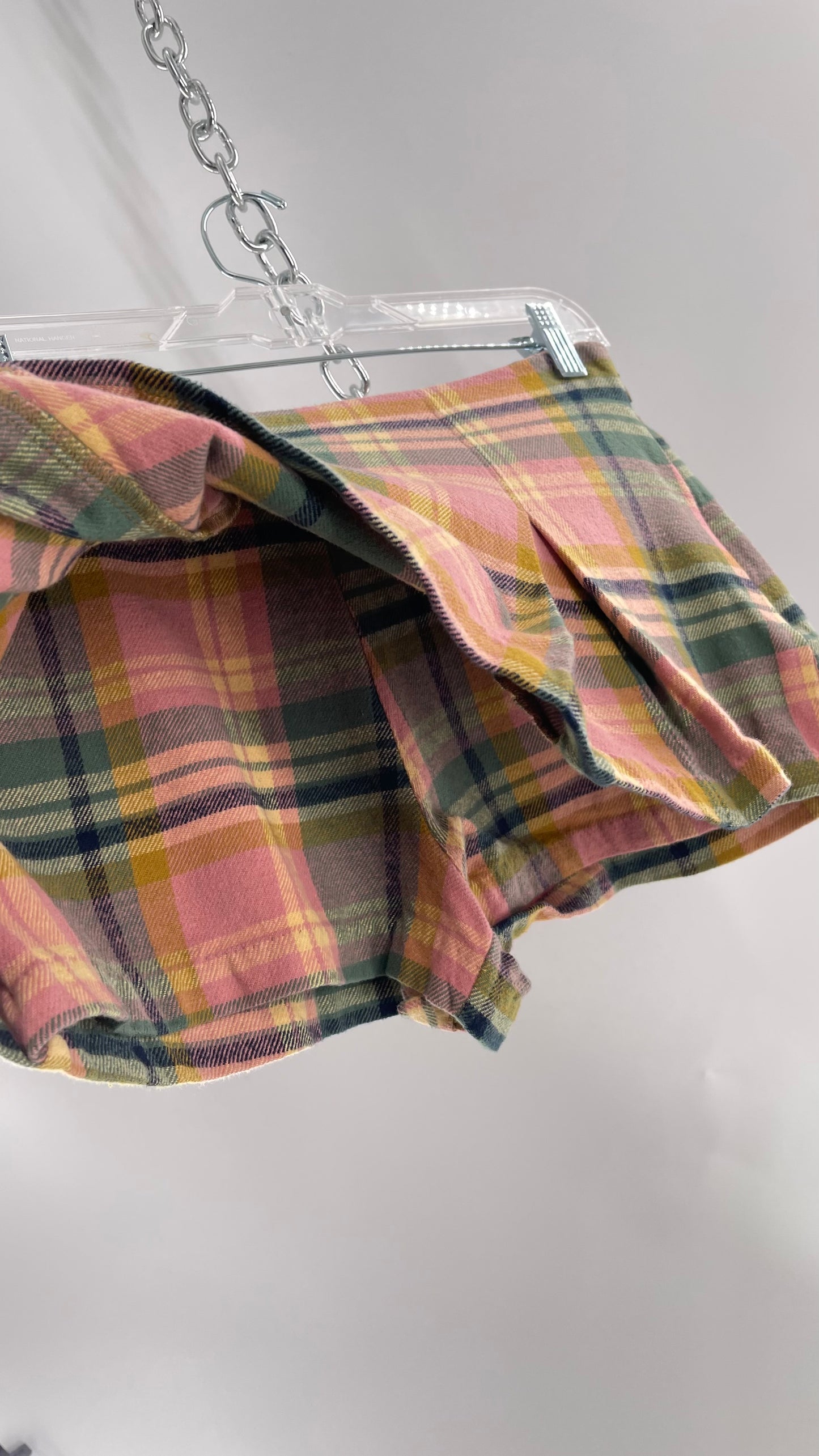 Free People Pink Plaid Pleated Micro Mini Skort with Tags Attached (4)