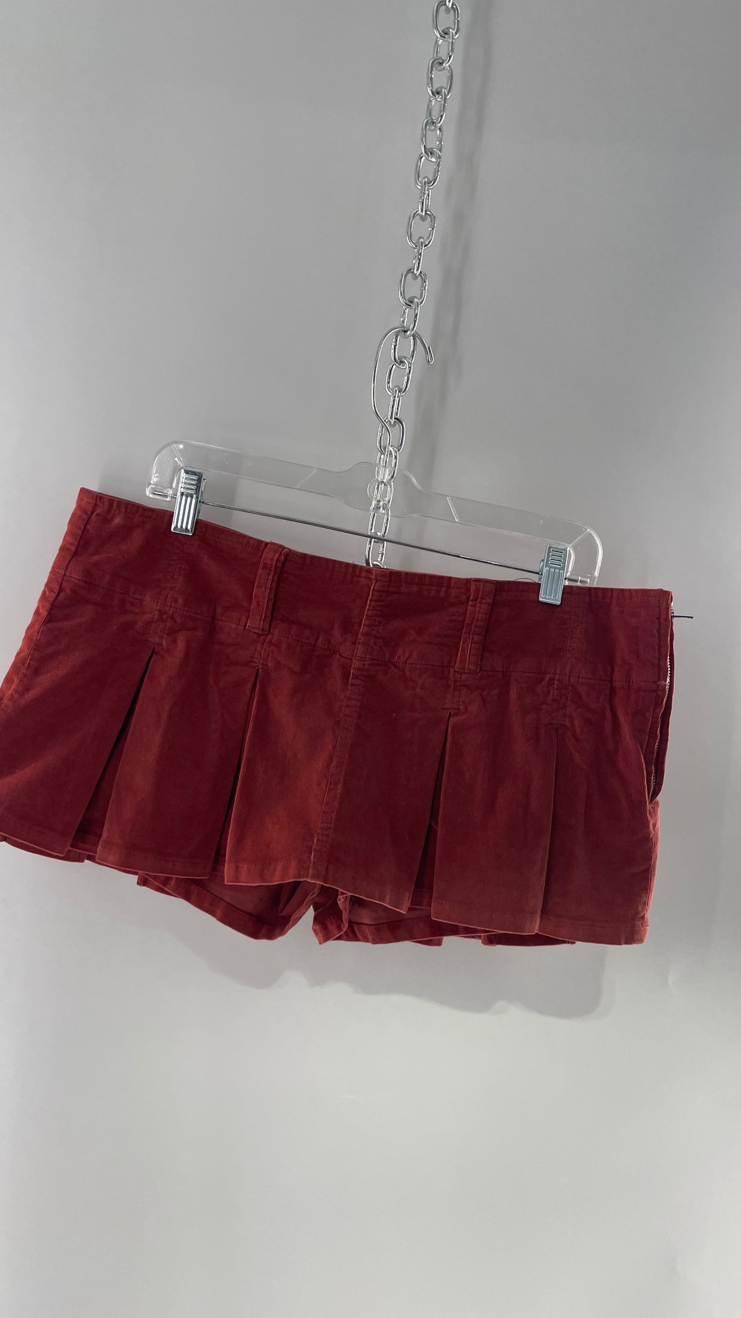 Free People Corduroy Terracotta Pleated Micro Mini Skirt with Tags Attached (6)