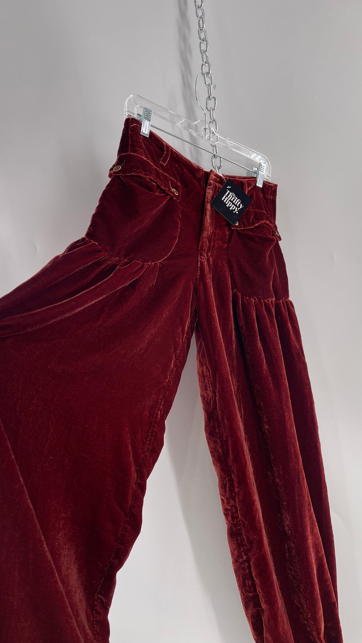 Free People Lotus Red/Orange Low Waist Velvet Pants Haram/Gypsy Pants (26)