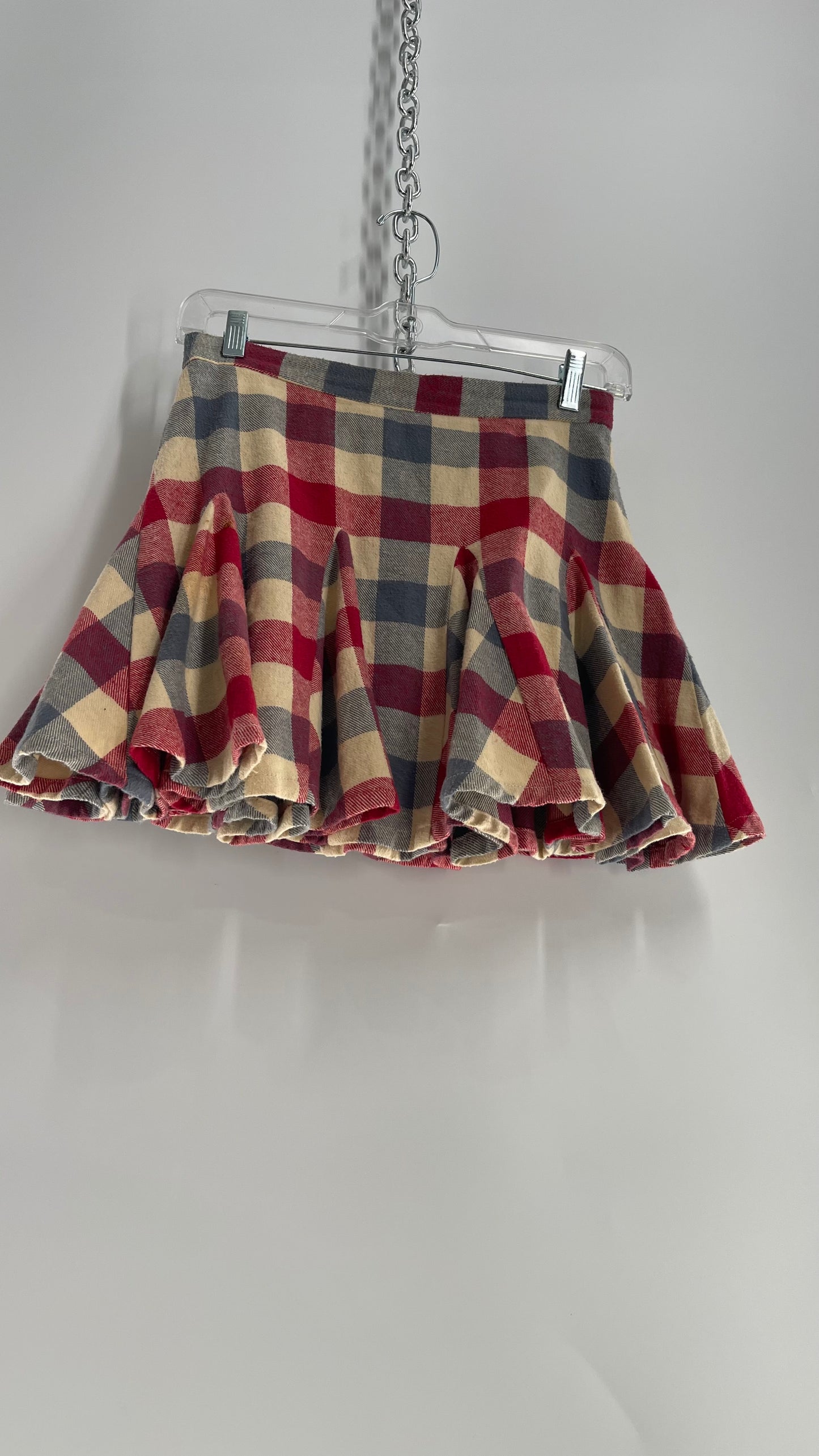 Ryder Knit Plaid (Red/White/Blue) Voluminous Mini Pleated Skirt (XS)