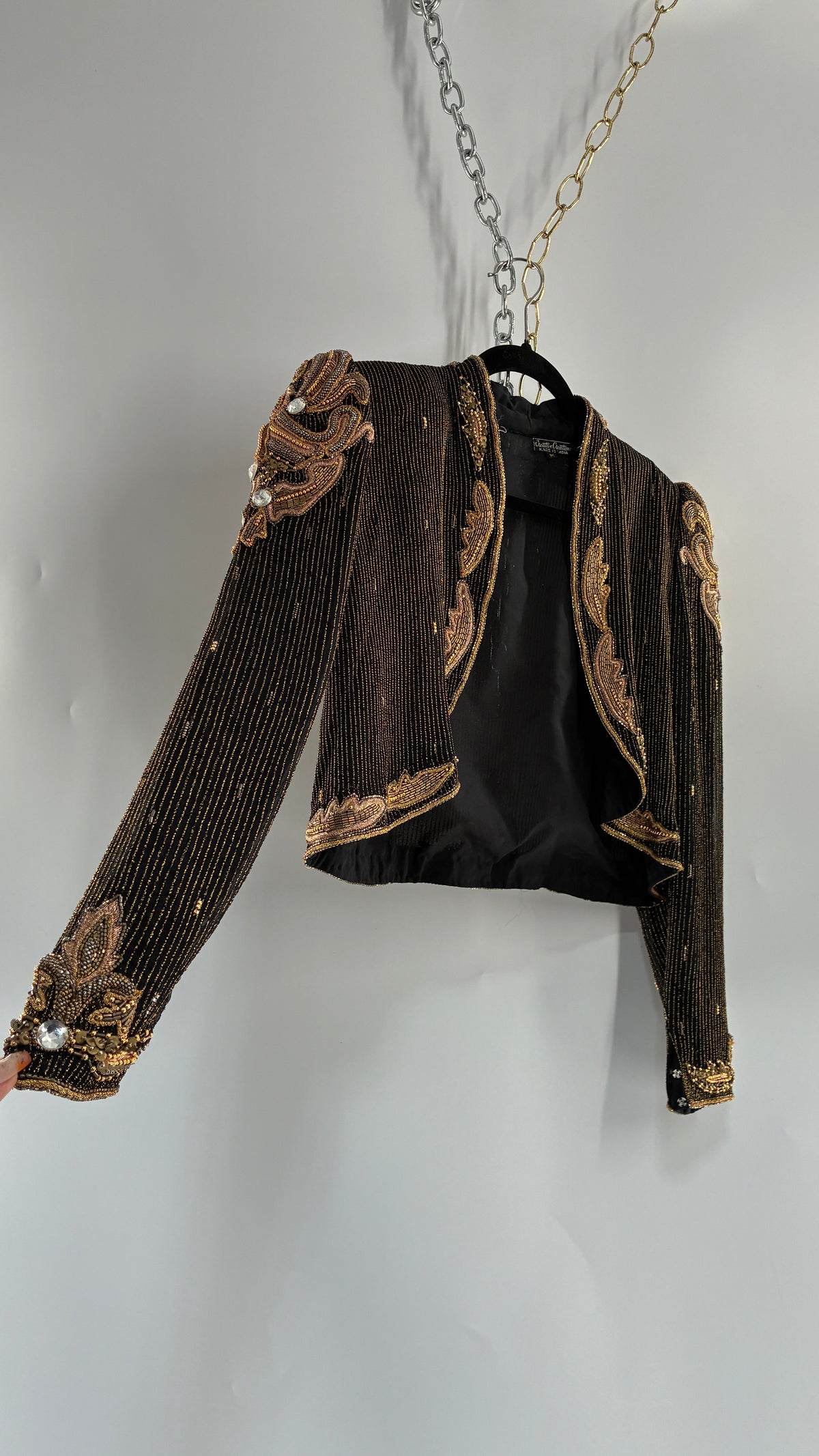 Vintage CREATIVE CREATIONS Black Blazer with Intricate Gold Beading (Medium)