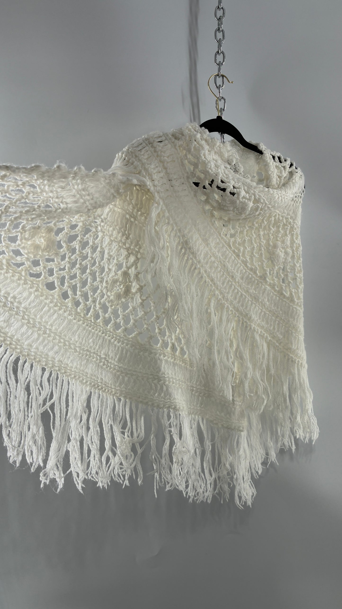 Vintage Off White Hand Knit Scarf Poncho Shawl Cape