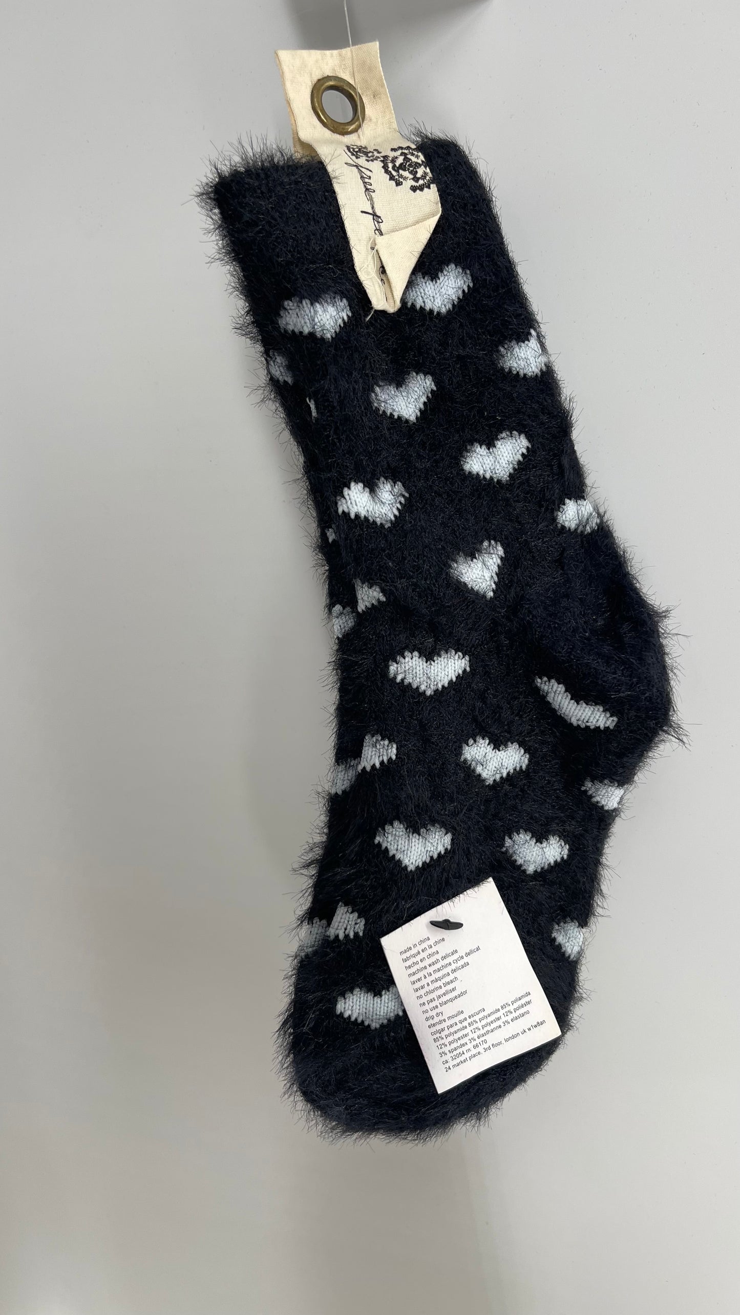 Free People Black White Fuzzy Heart Patterned Socks