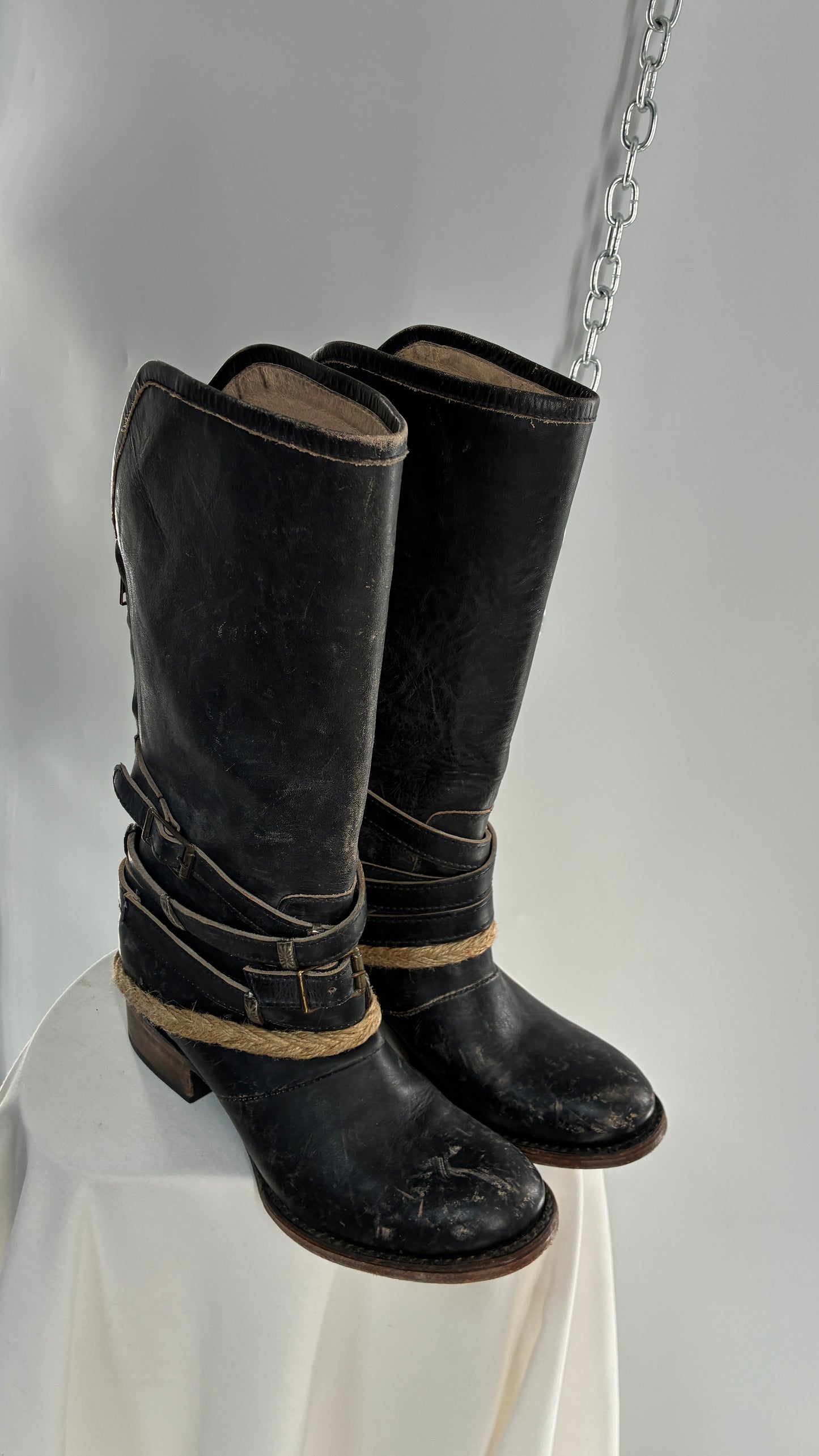 Vintage FREEBIRD Drove Distressed Black Leather Boot with Buckle Detailing (8)