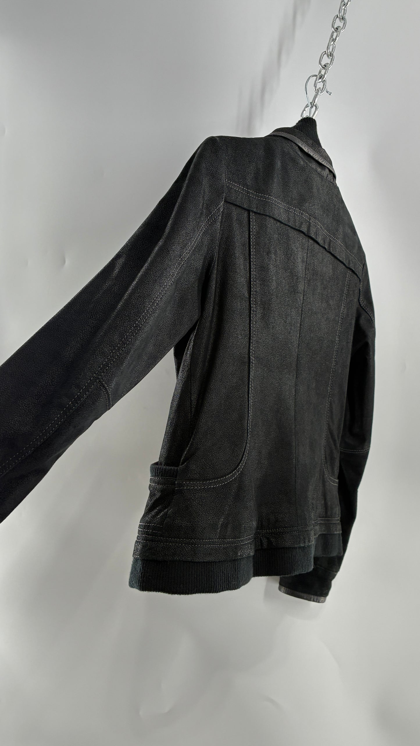 Vintage DANIER Metallic Black Suede Leather Jacket (Small)