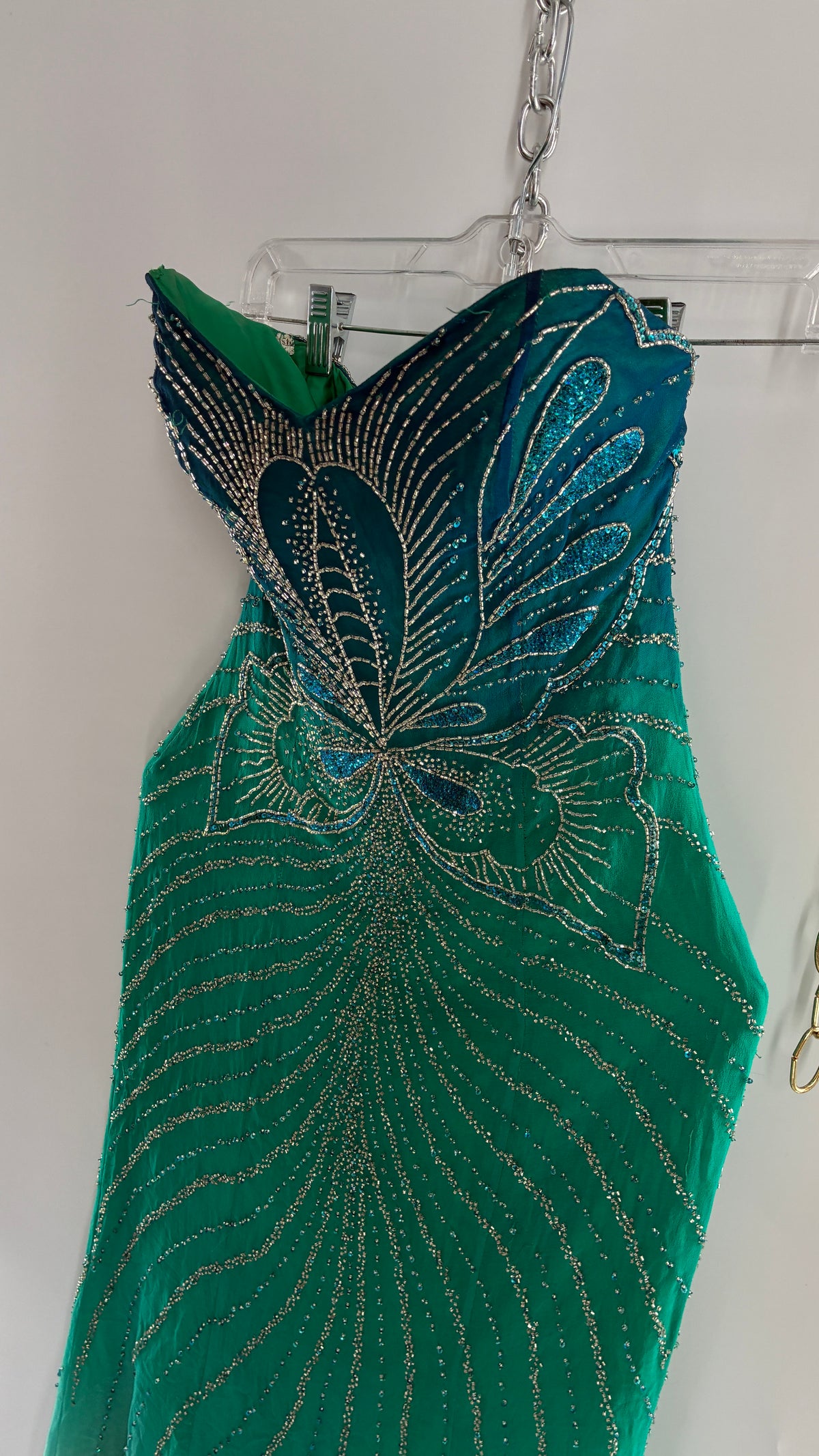 Vintage 1990s STUDIO17 100% Fully Beaded Silk Aquamarine Butterfly Dress (8)