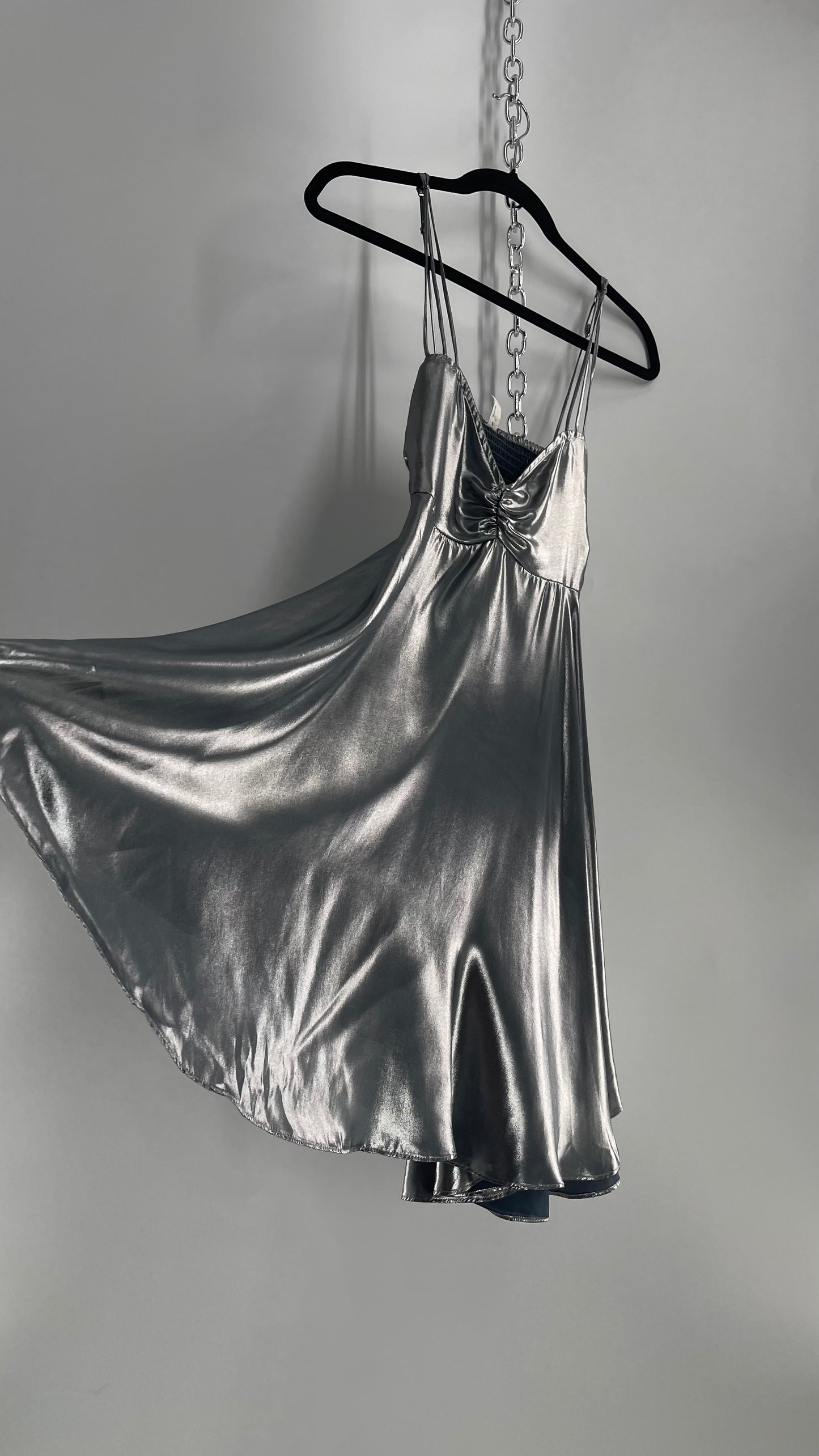 Intimately Free People Liquid Metal Silver Backless Dress (XS)
